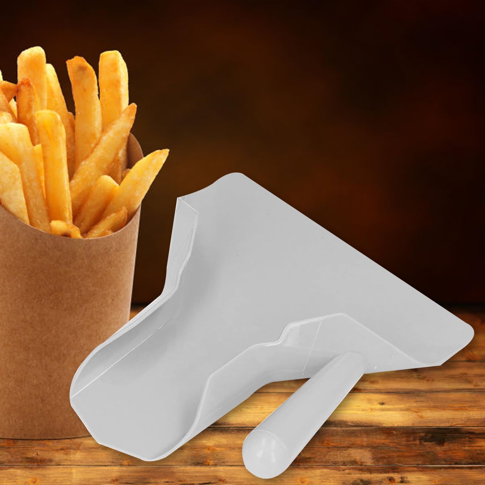 French Fry Scoop for Bagger - Ergonomic Plastic Fry Scooper with Right-Angle Handle for Fast Filling - Perfect for French Fries, Snacks, Desserts & Concession Stands