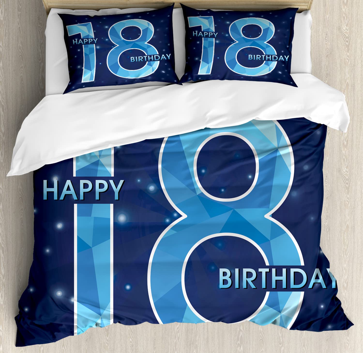Ambesonne 18th Birthday Duvet Cover Set - Galaxy Star Themed Bedding with Dots Art Print - 2 Duvet Covers & 4 Pillowcases - 2 Pack California King Size - Dark Blue & Sky Blue - Perfect for Teen Bedrooms & Birthday Gifts