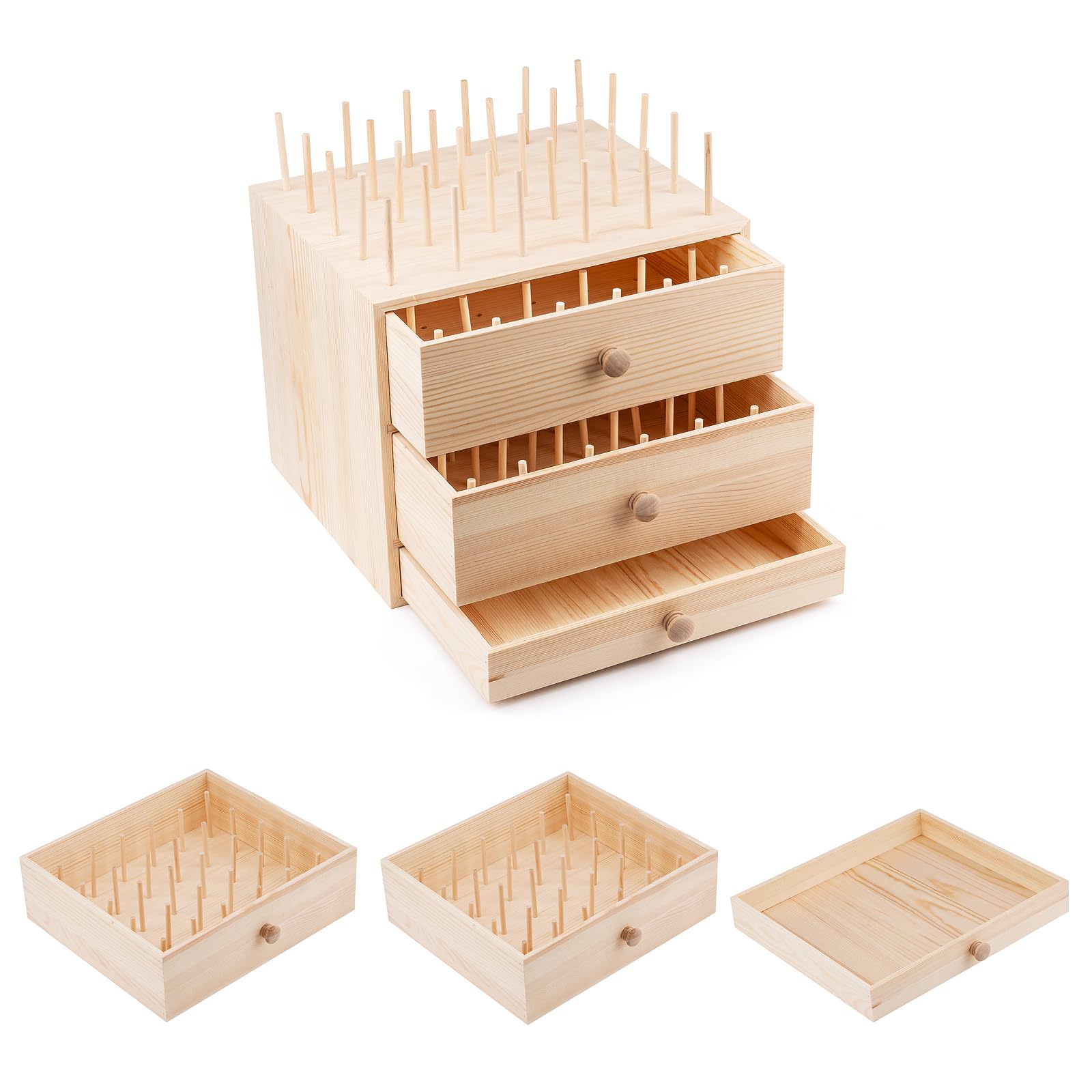 90 Spools Wooden Thread Holder Organizer - 3-Tier Drawer Embroidery Thread Storage Box for Sewing, Quilting, Hair Braiding & Jewelry Making | Perfect for Craft Room Organization & DIY Projects