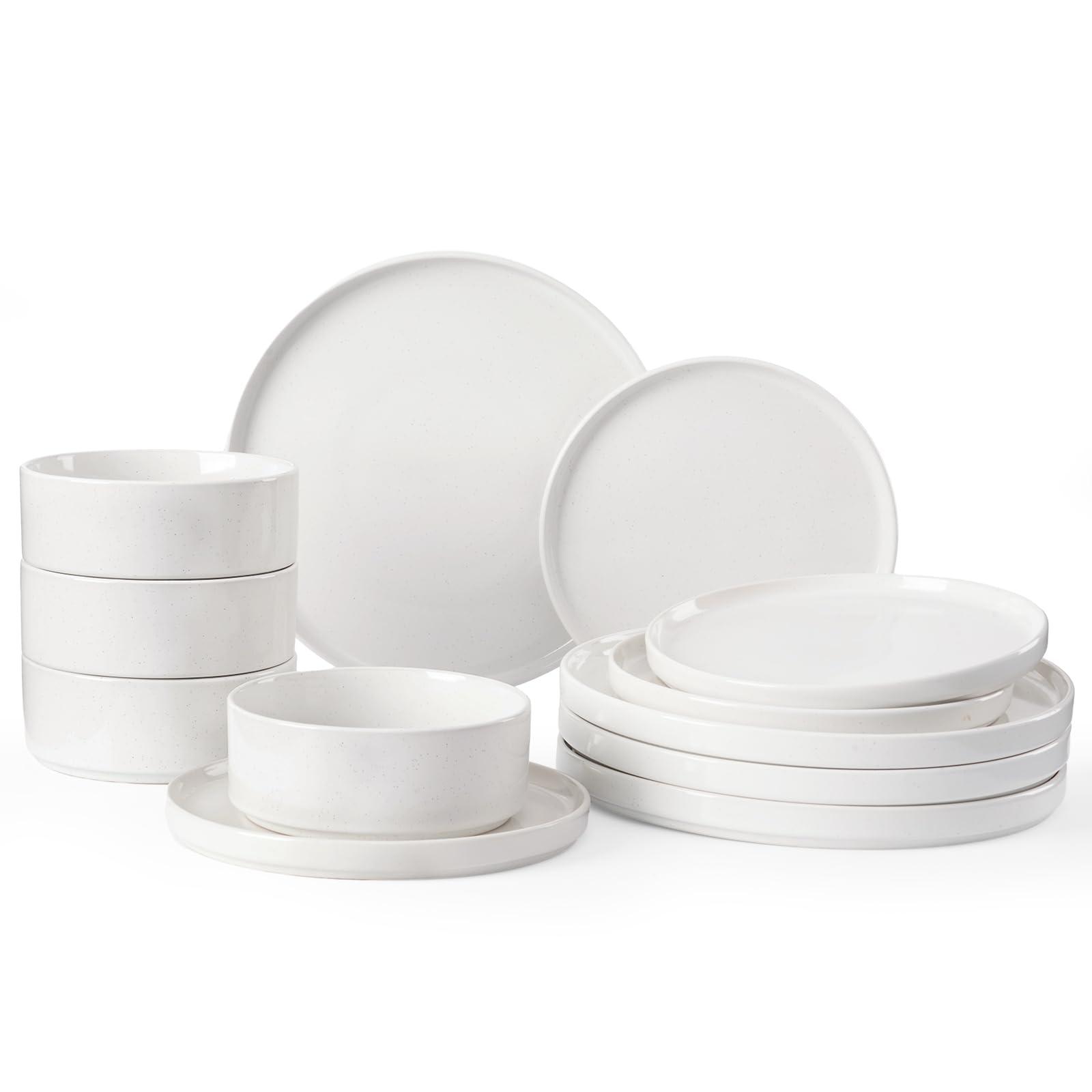 Famiware 12-Piece Dinnerware Set - Nebula Plates & Bowls for 4, White Porcelain Tableware | Perfect for Family Dinners, Parties & Everyday Use
