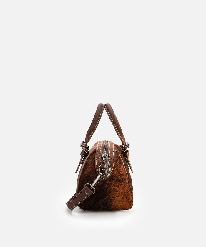 Wrangler Genuine Hair-On Cowhide Barrel Bag - Western Style Leather Crossbody Purse for Women | Perfect for Rodeo, Country Music Festivals & Everyday Use