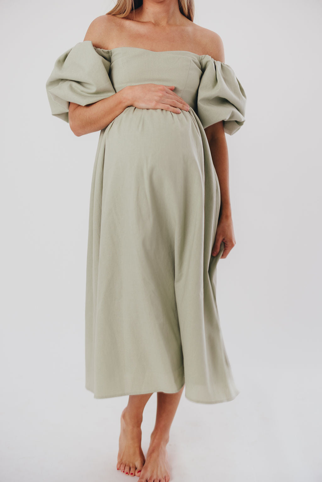 Hamilton Midi Dress in Olive - Bump Friendly Maternity Dress (Sizes S-2XL) | Flowy Summer Dress for Pregnancy, Nursing & Everyday Wear