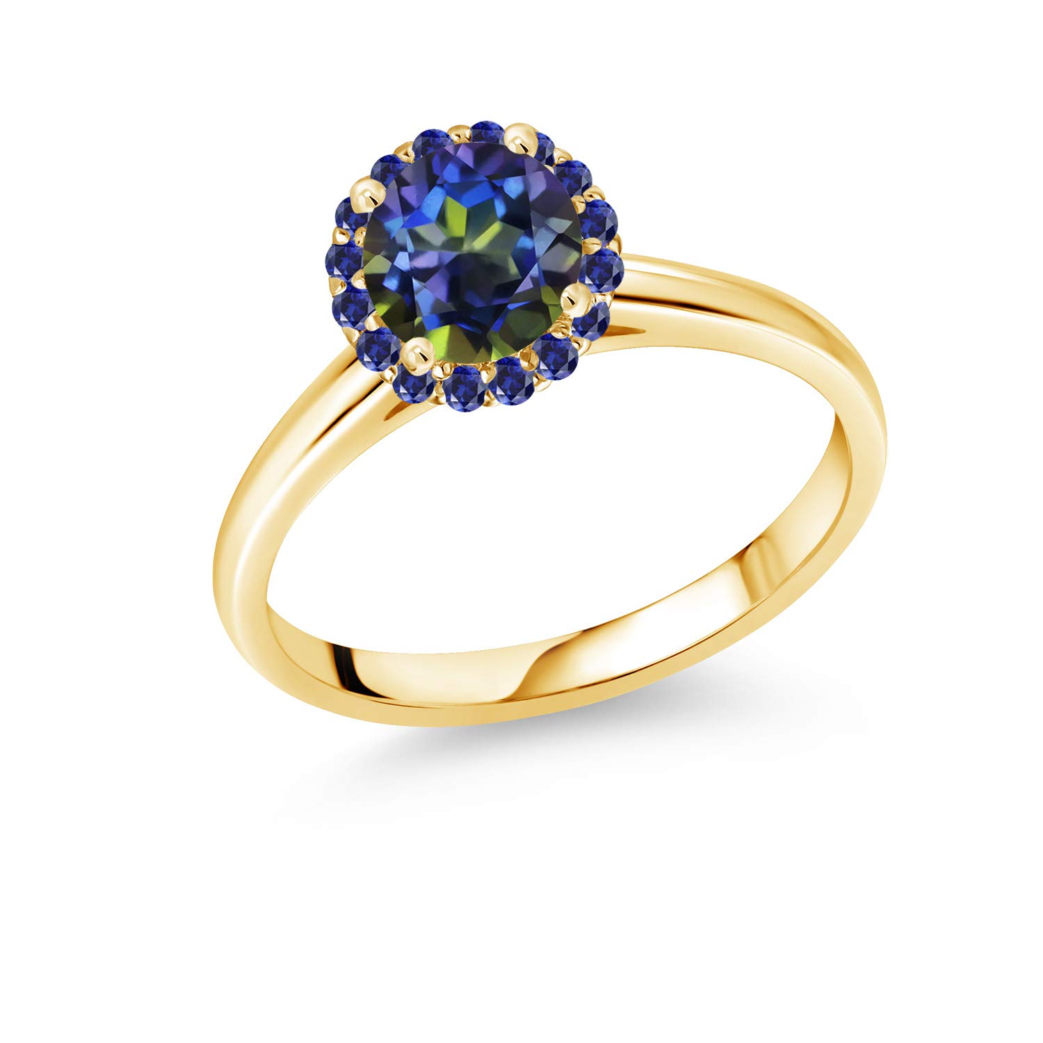 1.16 Ct Round Blue Mystic Topaz & Created Sapphire 10K Yellow Gold Ring for Women | Elegant Birthstone Jewelry Gift for Anniversary, Engagement & Special Occasions