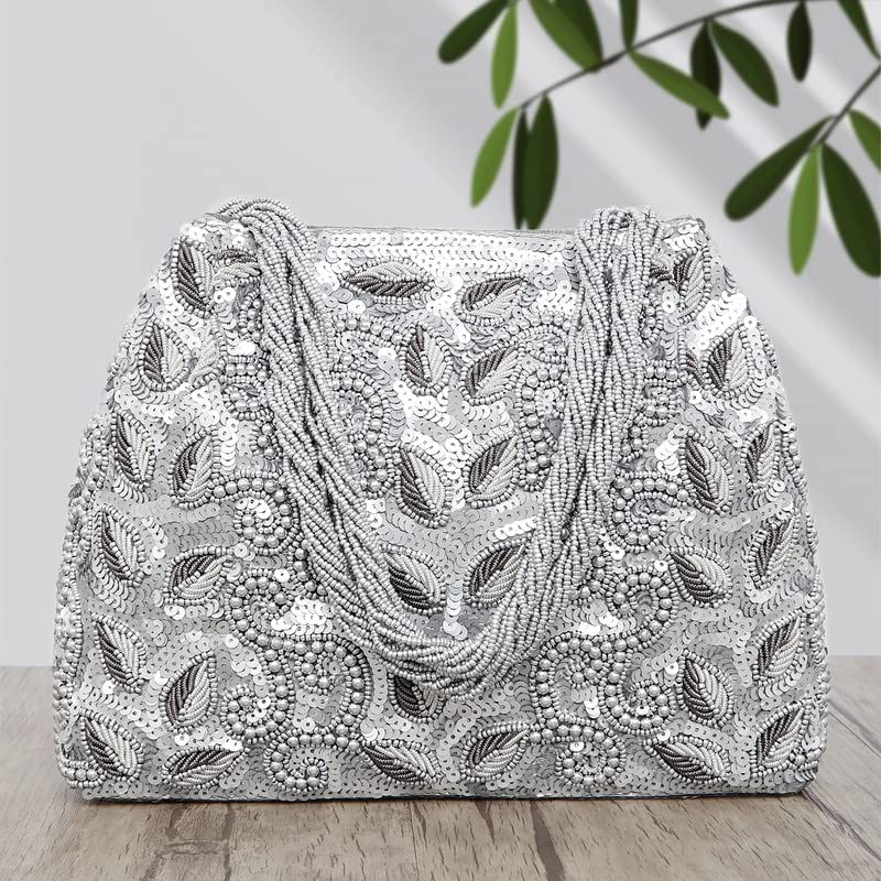 Authentic Indian Potli Bags for Women | Ethnic Embroidered Clutch Purse with Drawstring | Perfect for Weddings, Parties & Evening Events (Bridal Gift Idea)