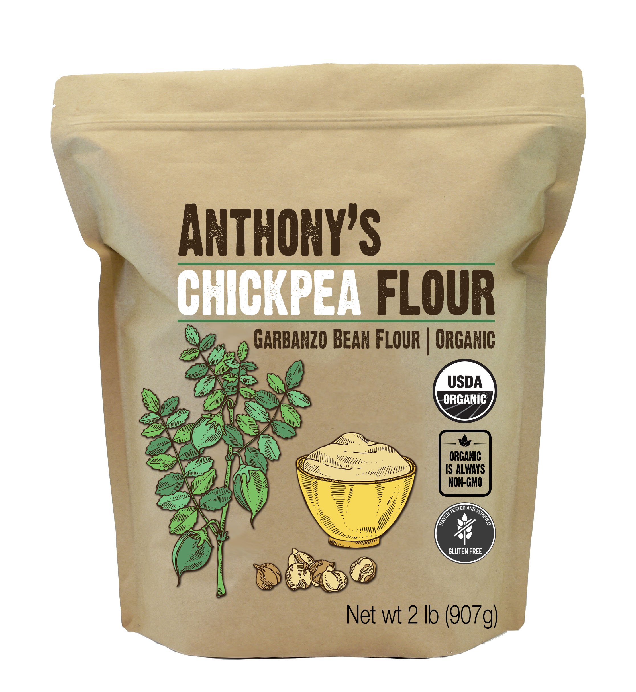 Organic Chickpea Flour (Garbanzo Bean Flour) - 2 lb, Gluten Free, Non-GMO, Vegan - Perfect for Baking, Cooking & Healthy Recipes