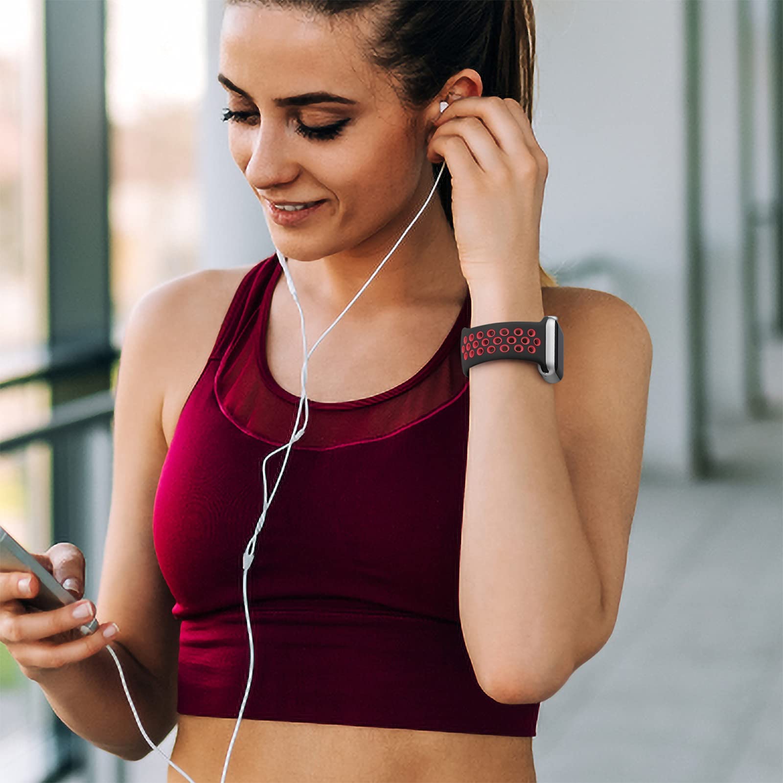 Lerobo Soft Silicone Sport Band Compatible with Apple Watch Ultra 49mm, Series 9/8/7/6/5/4/3/2/1, SE & Series 10 - Breathable & Durable Strap for Women & Men (Black, Red) - Perfect for Running, Gym & Daily Wear