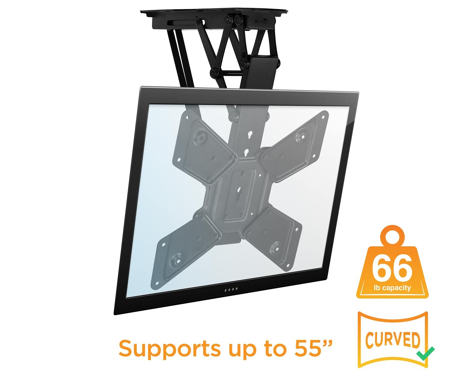 Mount-It Motorized Ceiling TV Mount with Remote - Electric Flip Down Pitched Roof Mount for 32-55 Inch Flat Screen TVs & Monitors - Black - Perfect for Basement, Garage & Sloped Ceiling Home Theaters