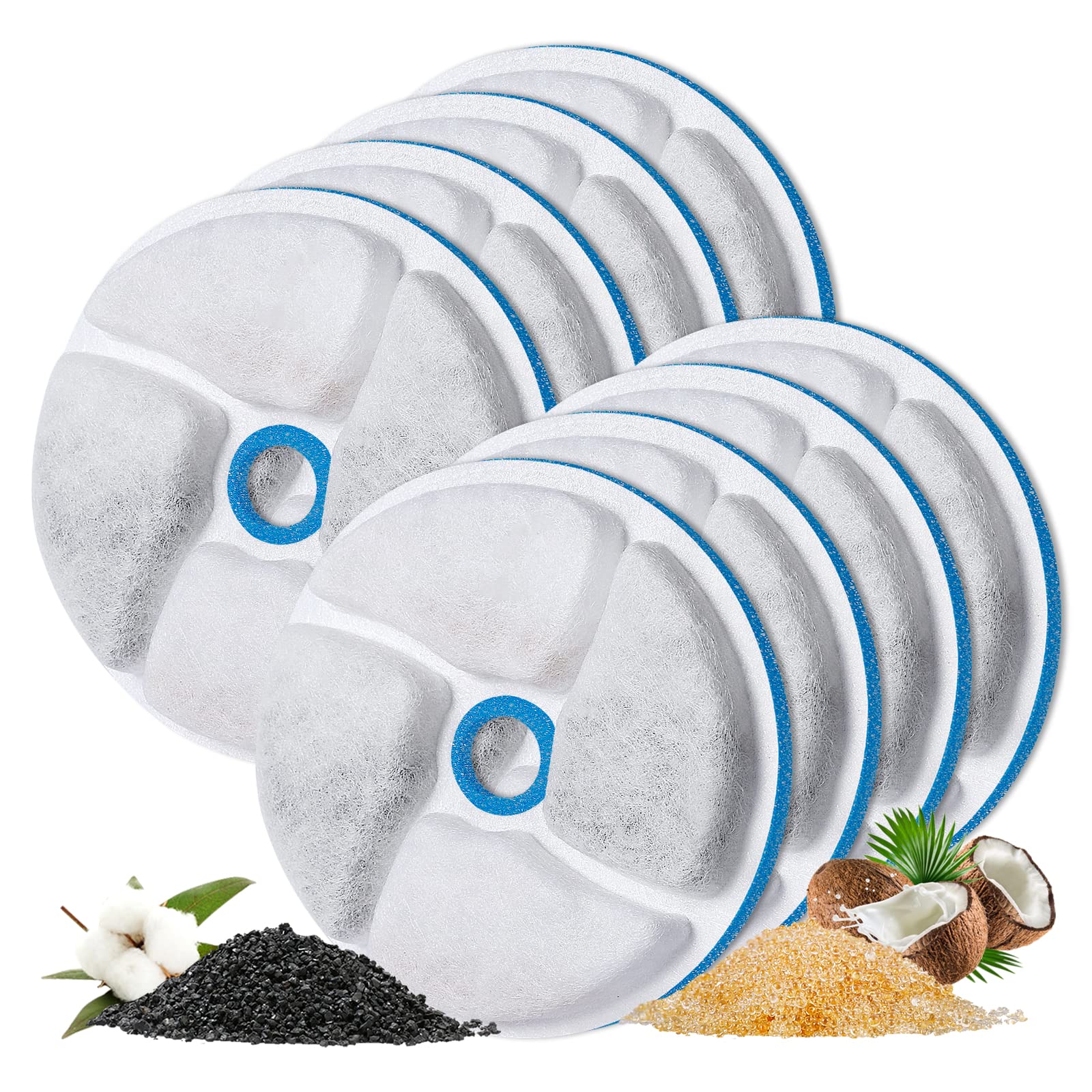 8 Pack Cat Water Fountain Filters - 4.1 Inch Replacement Cartridges for 61oz/1.8L Pet Fountain - Keep Water Fresh & Clean for Cats & Small Dogs - Perfect for Home, Office, or Travel Use