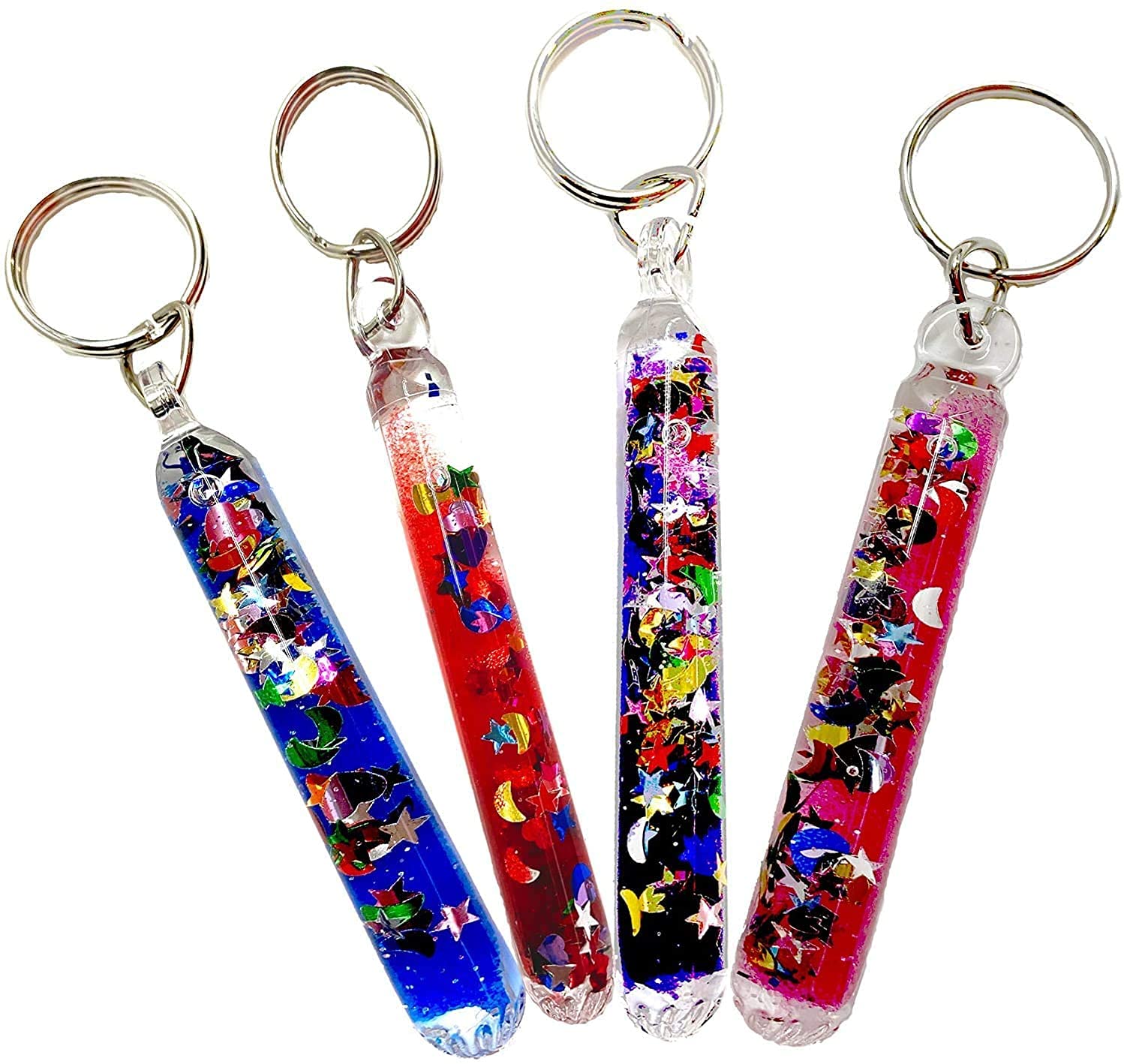 Magical Star Glitter Wand Keychain Set - 4 Random Color Key Rings for Kids, Party Favors & Gifts | Perfect for Birthday Parties, Cosplay Accessories & Backpack Decorations