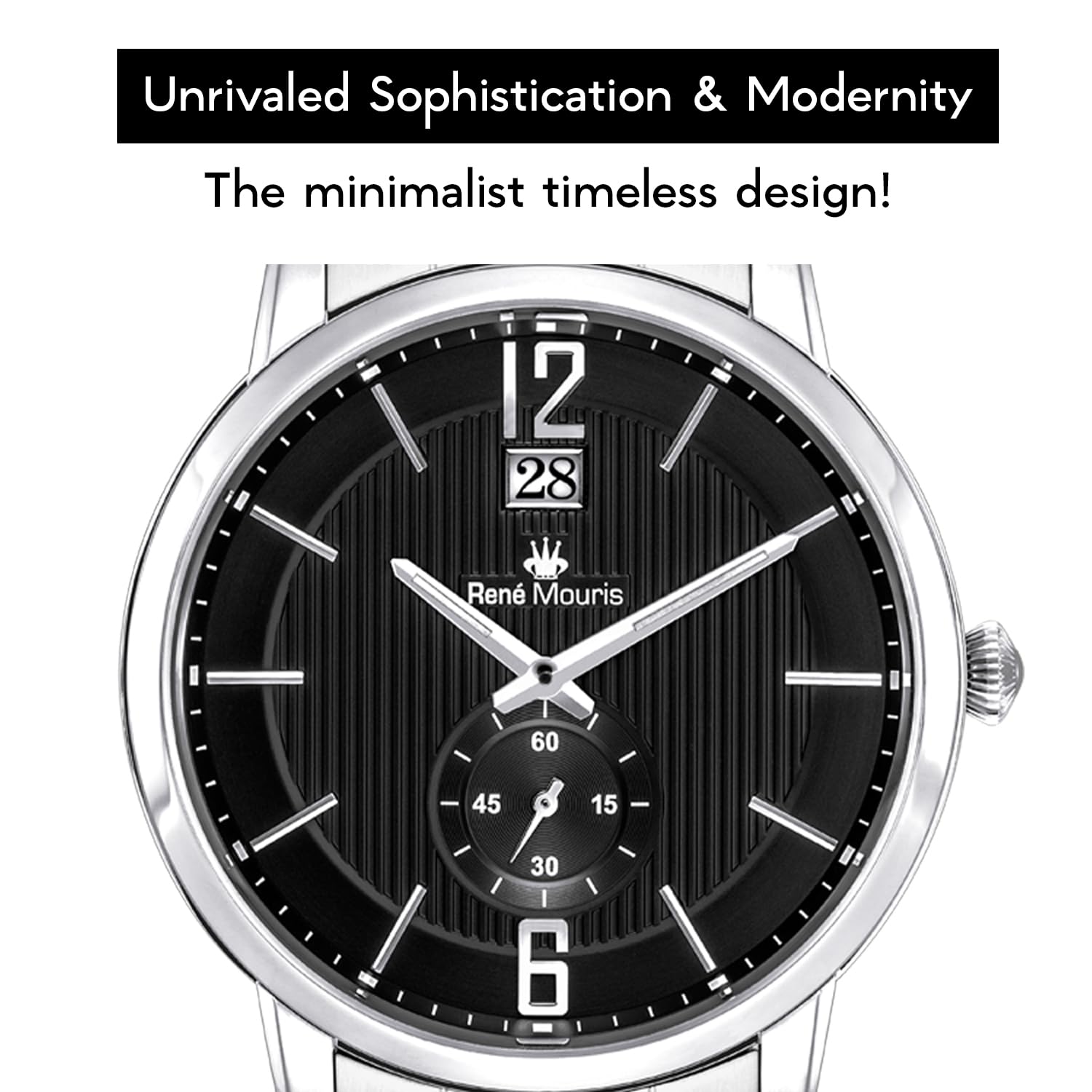 Premium Men's Executive Quartz Watch - 44MM 316L Stainless Steel Case with Sapphire Coated Crystal - Waterproof to 50M - Luxury Business & Dress Watch for Professional Men - Perfect for Office, Meetings & Formal Events