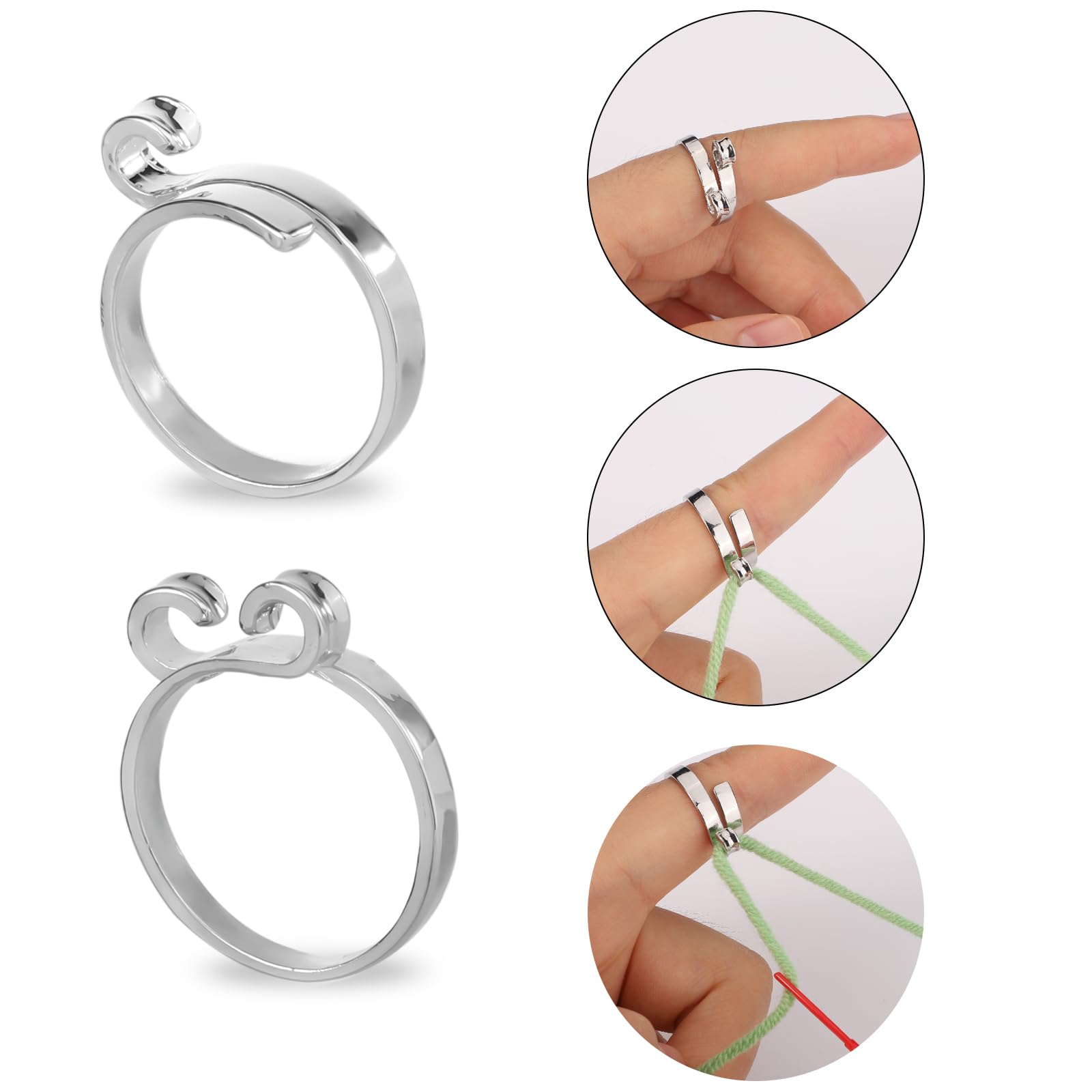 2PCS Adjustable Knitting Crochet Rings - Open Crochet Guide Ring & Yarn Guide Finger Holder for Faster Knitting (Silver) - Perfect for Crochet Beginners & DIY Handmade Projects