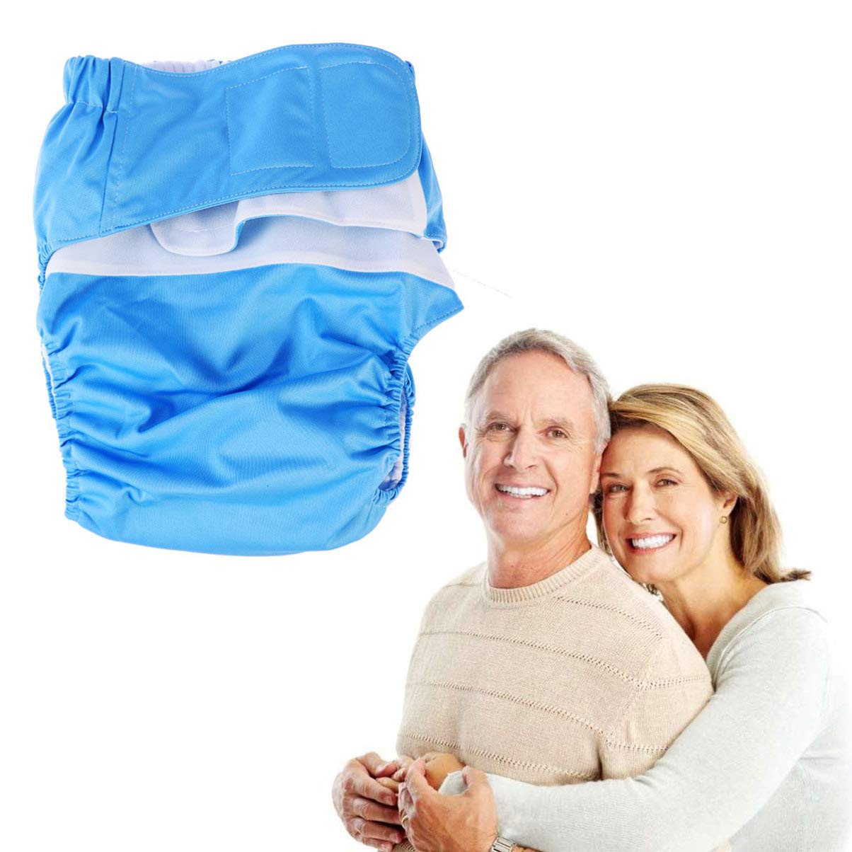EXCEART 2-Pack Washable Reusable Adult Cloth Diapers - Adjustable Leak-Proof Waterproof Underwear for Elderly & Incontinence Care (Sky Blue) - Ideal for Overnight Protection, Travel & Daily Comfort