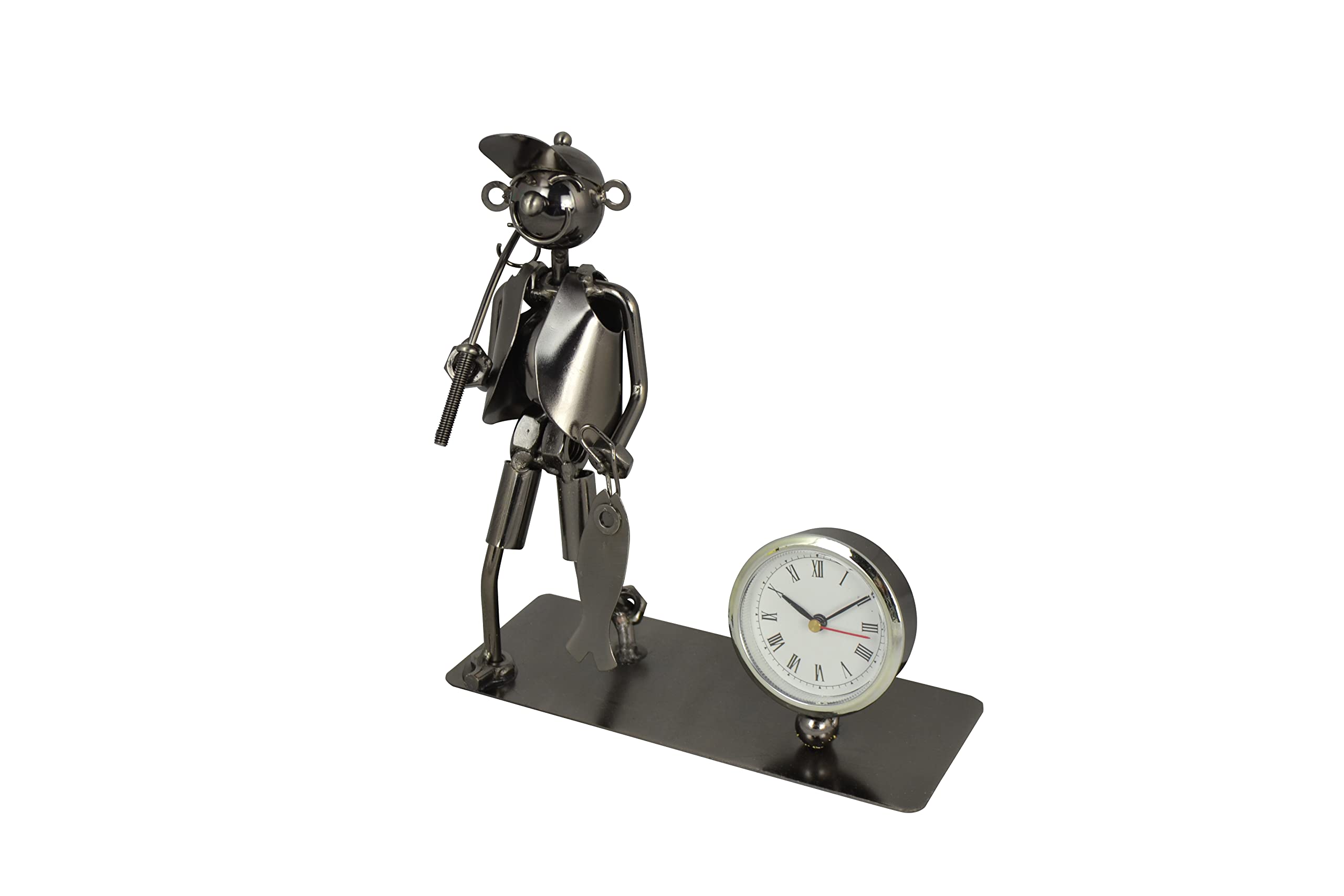 Handmade Metal Fisherman Desk Clock - Vintage Style Office Decor, Gift for Men & Women - Perfect for Home, Office, or Study Room Décor