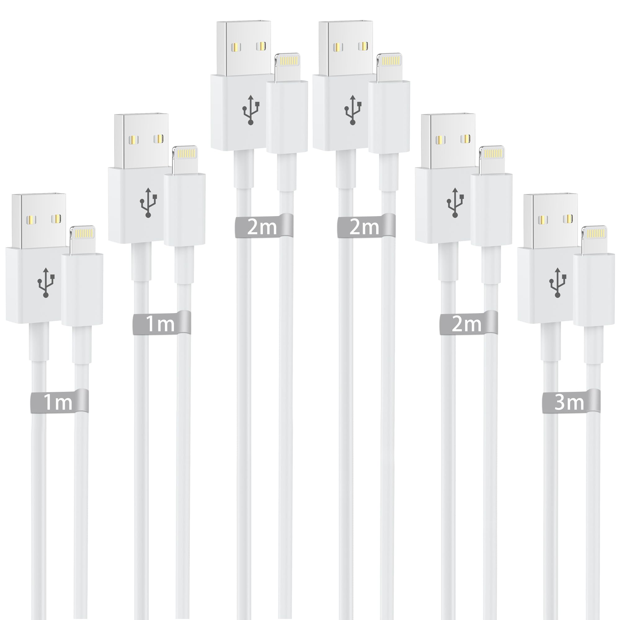 6-Pack Lightning Charging Cables for iPhone (3ft/6ft/10ft) - Fast Charging USB Cable Compatible with iPhone 14/13/12/11 Pro Max/XS MAX/XR/XS/X/8 - Perfect for Home, Office & Travel Charging Needs