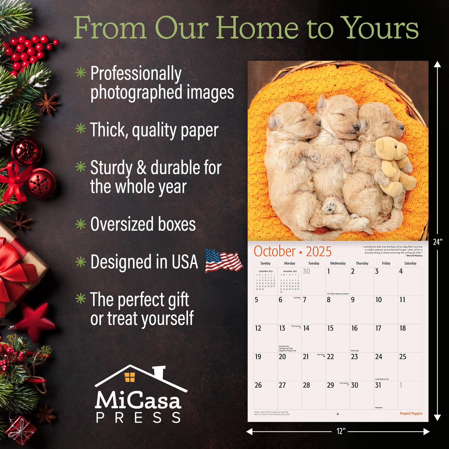 MICASA Pooped Puppies 2025 Wall Calendar - 12 Month Dog Lover Calendar (12
