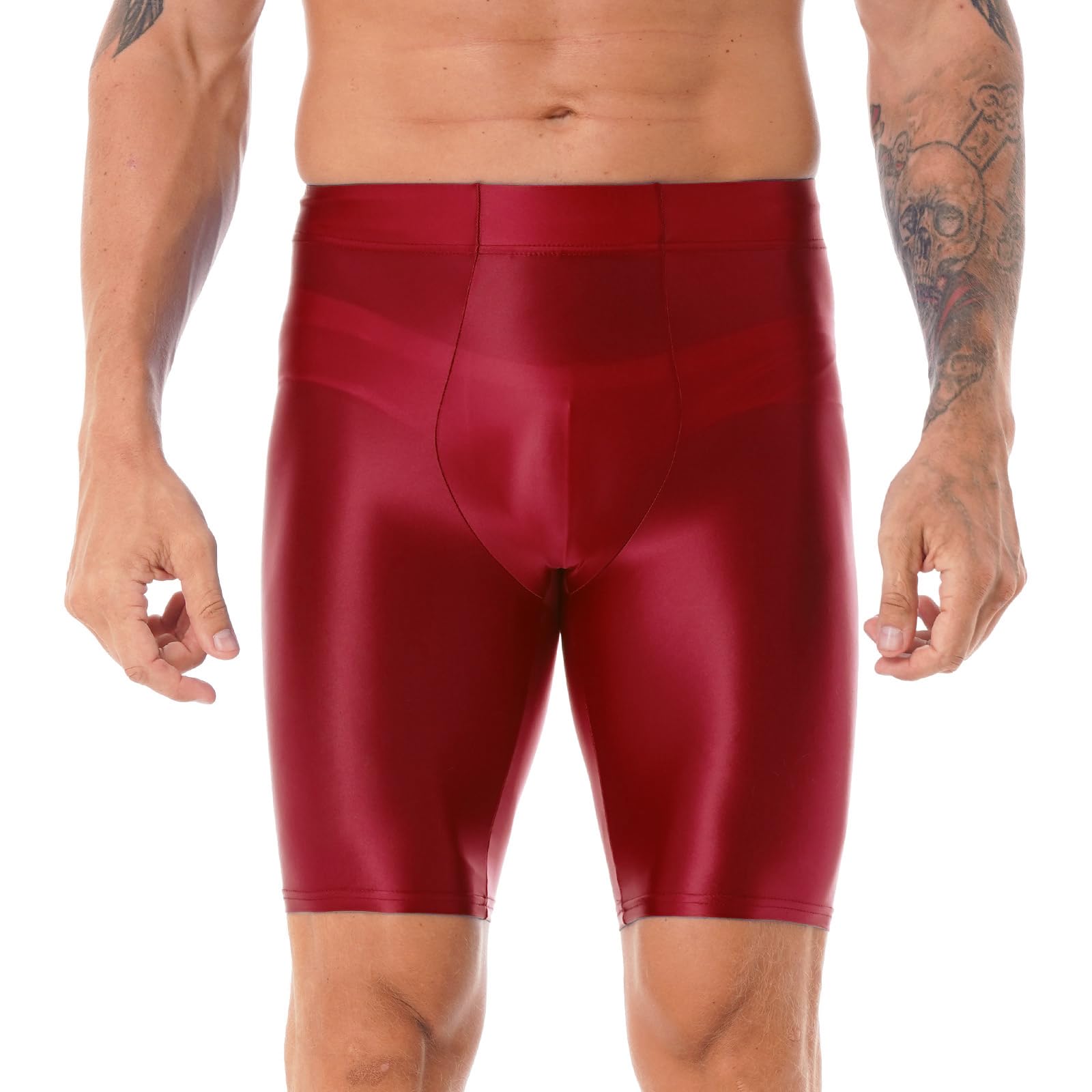 CHICTRY Men's Glossy Solid Color Swim Shorts - Quick Dry Gym & Fitness Shorts with Elastic Waistband - Perfect for Swimming, Running, Beach & Workout