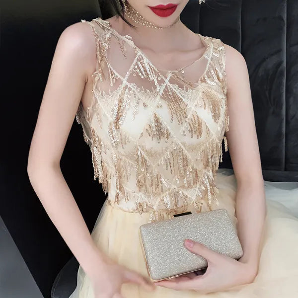 Sparkly Gold Sequin Homecoming Dress for Women - Elegant Prom Party Gown for Dances & Special Occasions