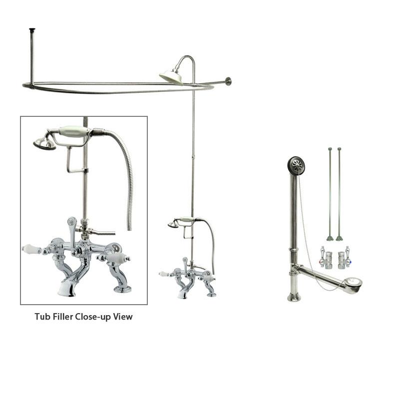 Vintage Chrome Clawfoot Tub Faucet with Shower Kit & Enclosure Curtain Rod 412T1CTS - Perfect for Bathroom Remodeling & Antique Style Decor