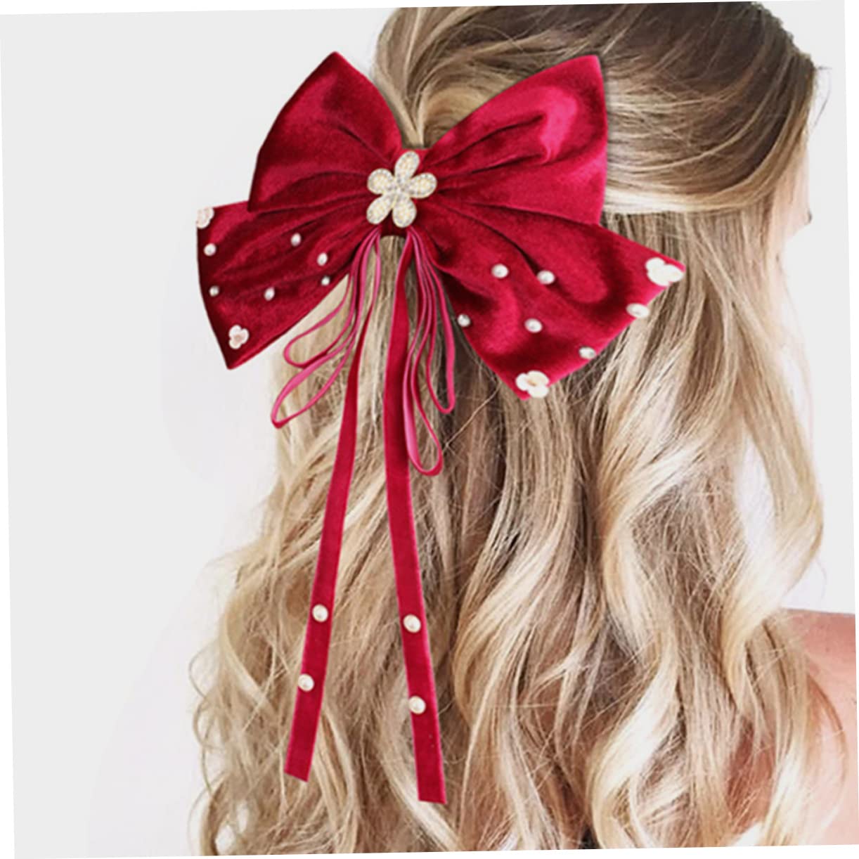 Minkissy 2-Piece Pearl Adorned Big Bow Hair Clips for Women & Girls - Elegant Large Bowknot Hairpin for Wedding, Birthday, Pageant & Special Occasions - Perfect Hair Accessories for Bridal, Prom, Party & Daily Wear