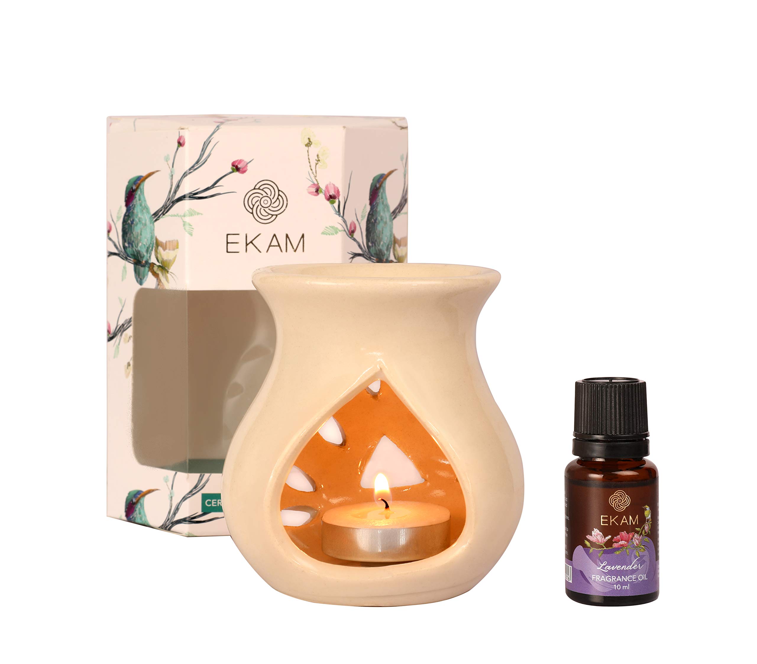 EKAM® Lavender Ceramic Essential Oil Diffuser Set - Aromatherapy Oil Warmer for Home, Spa, Yoga & Relaxation | Perfect Home Decor Gift for Women, Mothers Day & Housewarming | Creates Soothing Ambiance in Bedroom, Office & Bathroom