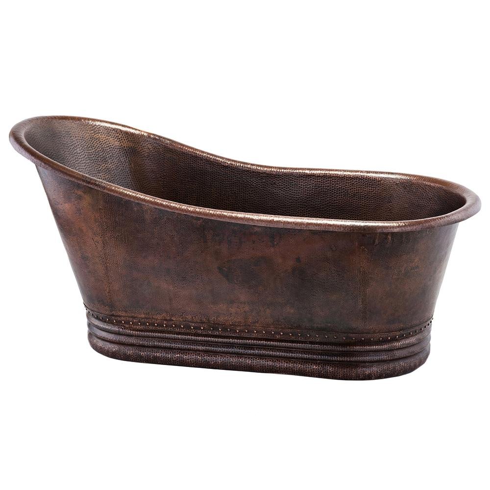 Premier 67-Inch Hammered Copper Freestanding Bathtub - Luxury Slipper Tub for Spa Bathroom (BTS67DB) | Perfect for Master Bathrooms & Relaxation Retreats