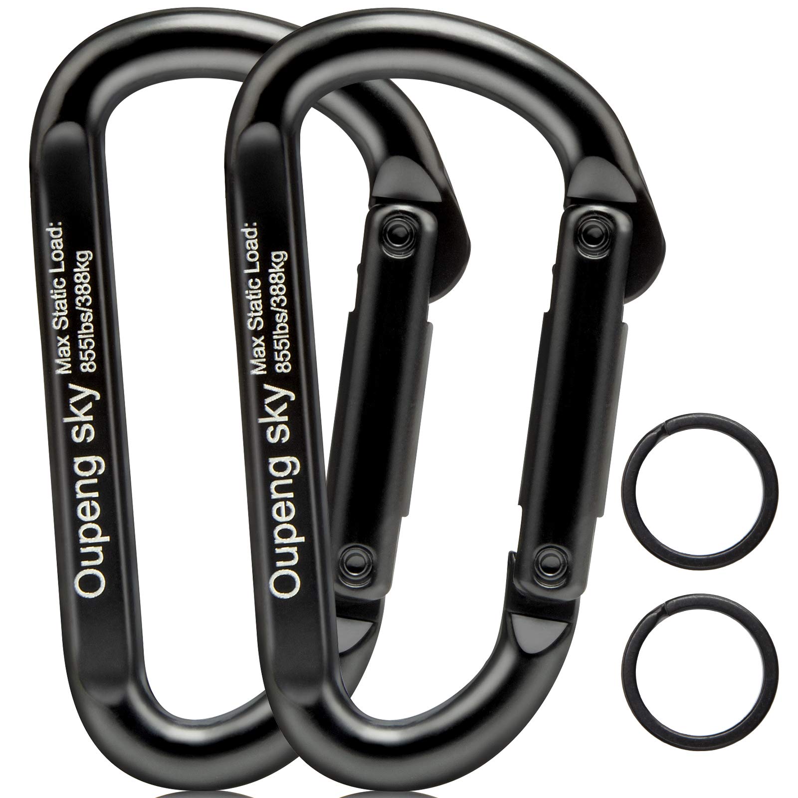 Heavy Duty 855lbs D-Shaped Carabiner Clip - 3 Inch Spring Hook for Camping, Hiking, Gym & Outdoor Activities - Perfect for Hammocks, Dog Leash, Harness, Keychains & Key Rings (Black) - Ideal for Backpacking, Rock Climbing & Emergency Gear Attachment