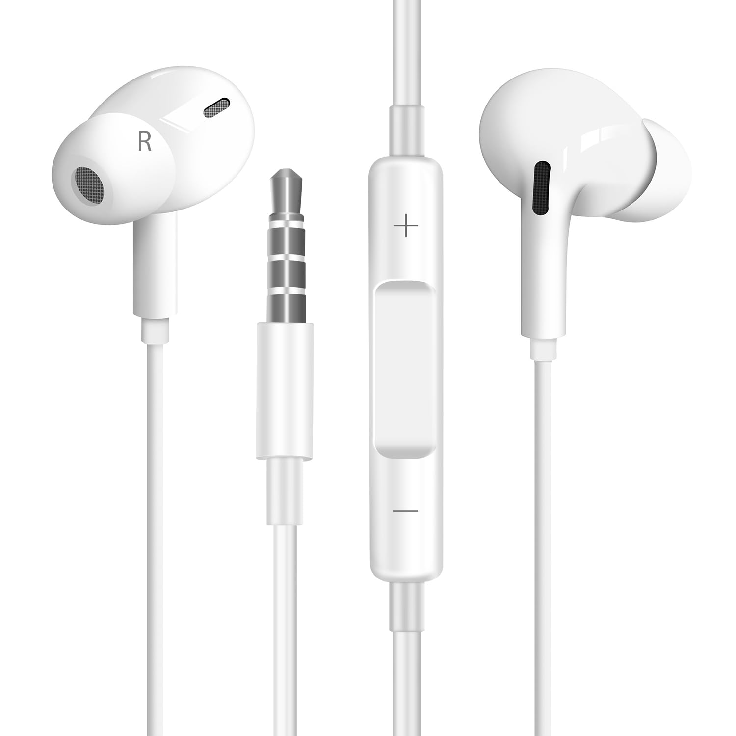 Premium Wired Earbuds with Microphone - 3.5mm Jack In-Ear Headphones, Noise Cancelling, Powerful Bass & Clear Treble - Ideal for Gym, Commuting & Office Use (Pure White)