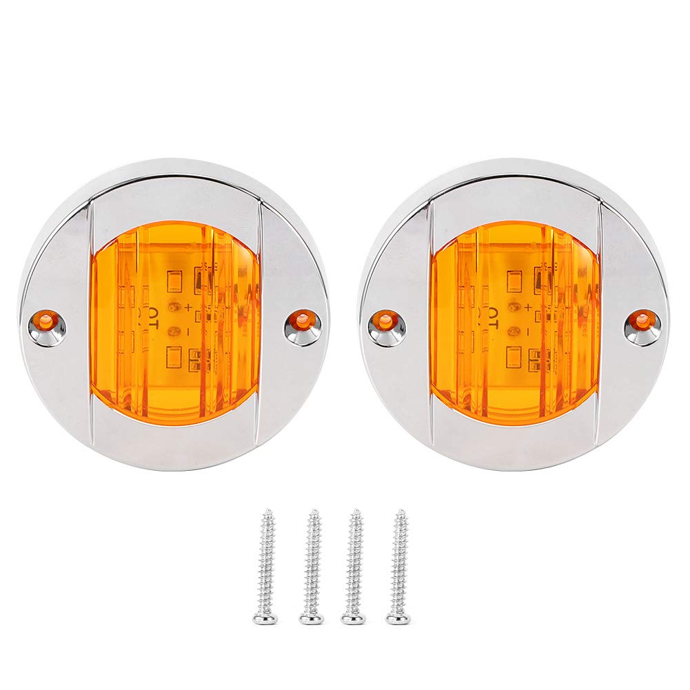 6-LED Amber Truck Trailer Light - IP67 Waterproof & Dustproof Round Side Marker Lamp for Boats, Trailers, RVs (Pack of 2) | Durable Navigation Light for Marine & Road Safety