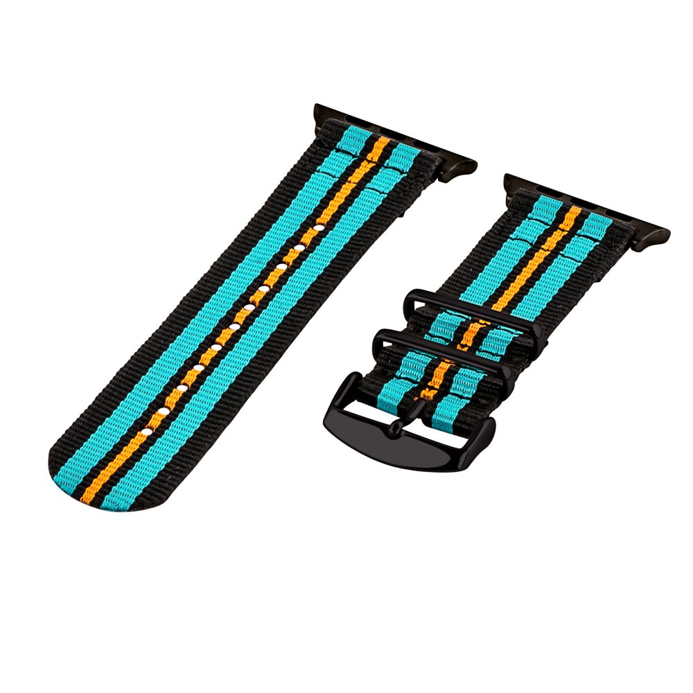 Clockwork Synergy® Heavy Duty NATO Nylon Watch Band for Apple Watch 42mm - Black & Turquoise with Black Hardware - Durable Replacement Strap for Men & Women - Perfect for Outdoor Activities, Sports and Daily Wear
