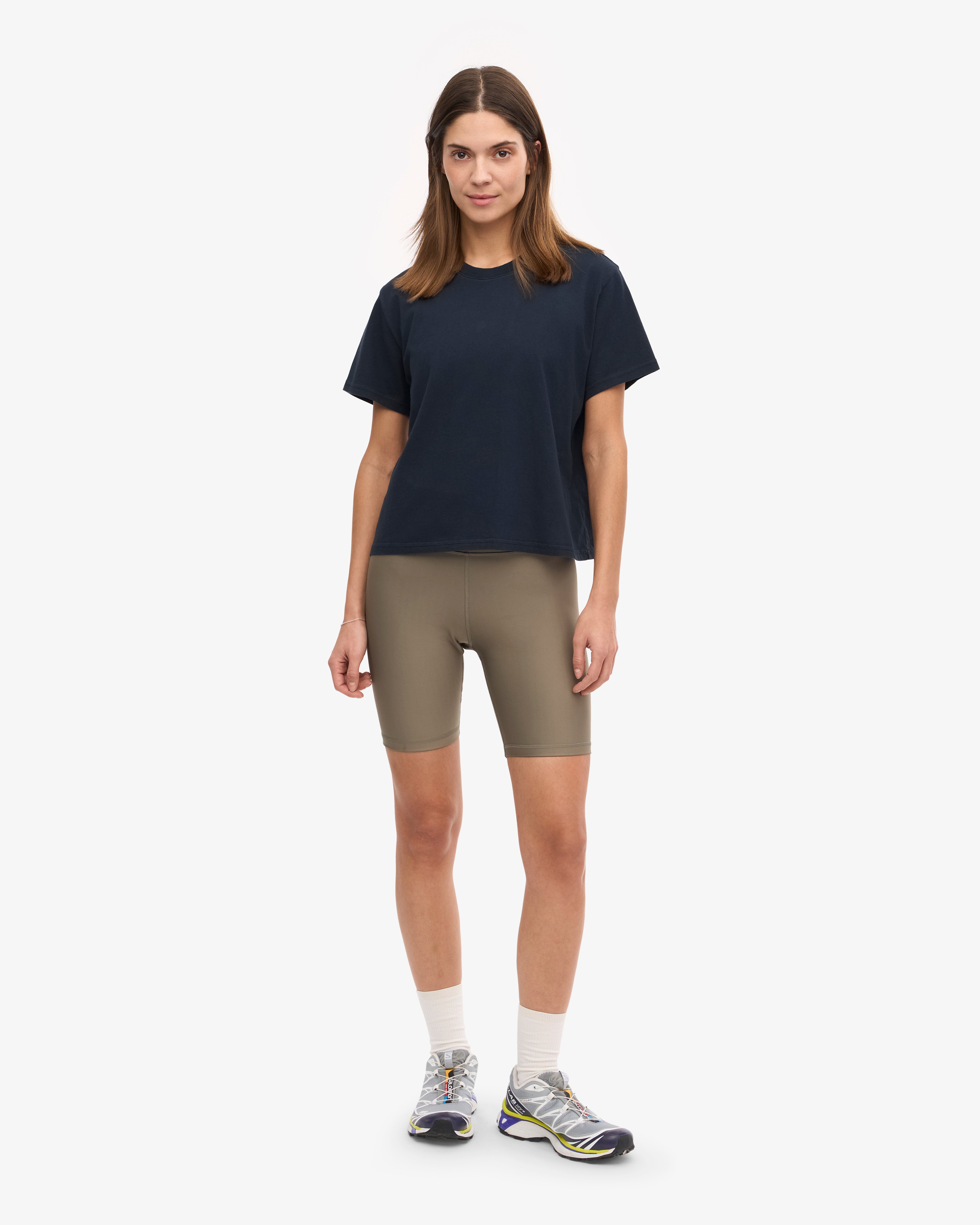 Organic Boxy Crop Tee - Navy Blue | Women's Casual Short Sleeve T-Shirt | Perfect for Yoga, Running & Everyday Wear