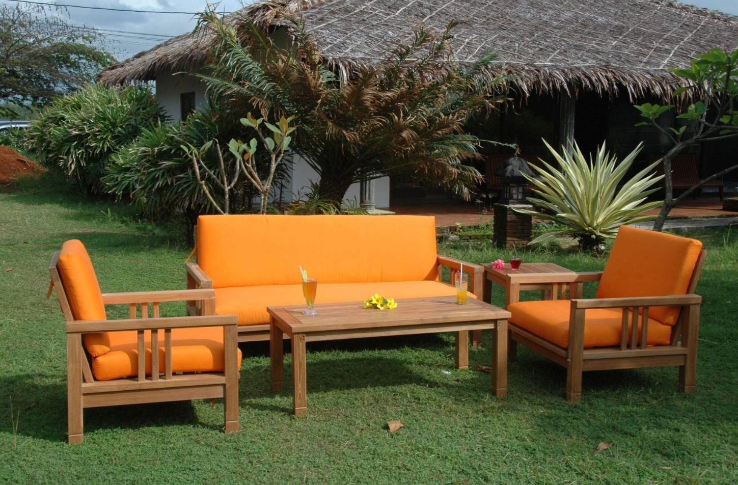 Anderson Teak SouthBay 5-Piece Deep Seating Outdoor Patio Furniture Set - Waterproof Cushions & Durable Teak Wood - Perfect for Garden, Poolside or Backyard Relaxation