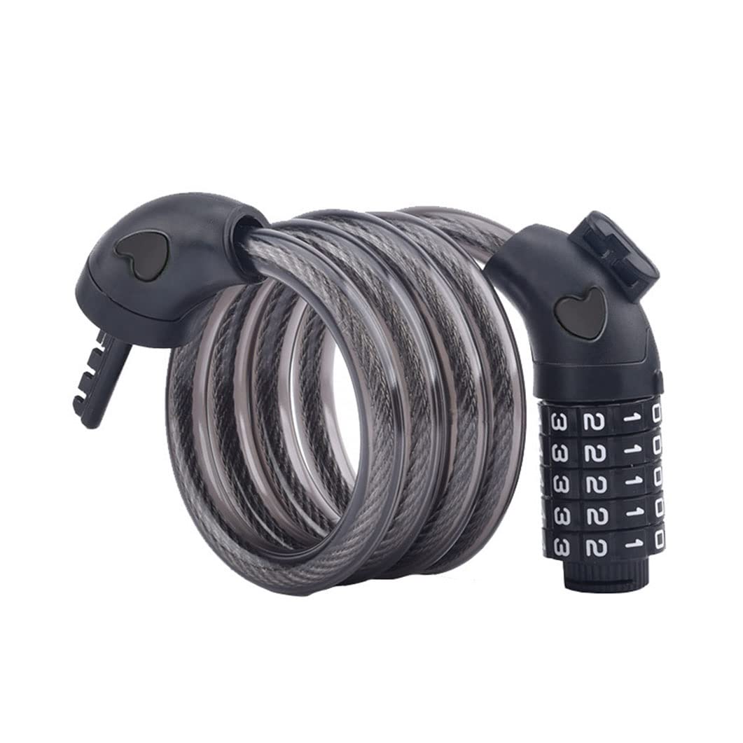 SSLCWL 12mm 5-Digit Combination Bike Cable Lock - Heavy Duty Braided Steel Bicycle Anti-Theft Password Lock with Resettable Code - Perfect for Road Bikes, Mountain Bikes & E-Bikes (Black)