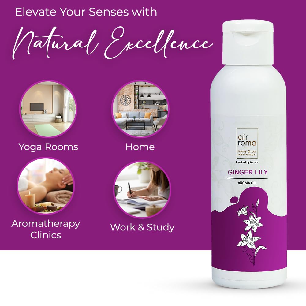 AIR-ROMA 100% Pure Ginger Lily Essential Oil (100ml) - Natural Aromatherapy Diffuser Oil for Home, Meditation & Focus - Perfect for Relaxation, Yoga & Stress Relief