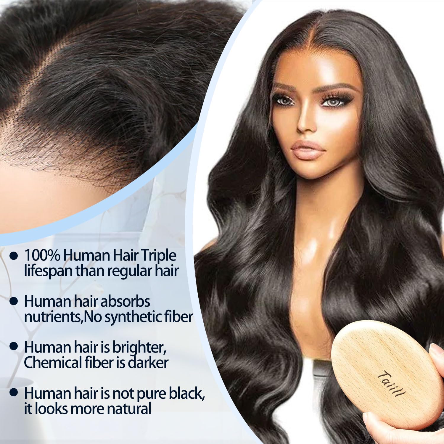 13x4 HD Lace Front Wigs Human Hair 34 Inch Body Wave Glueless Pre Plucked 180 Density Natural Black for Women - Perfect for Daily Wear, Parties & Special Occasions