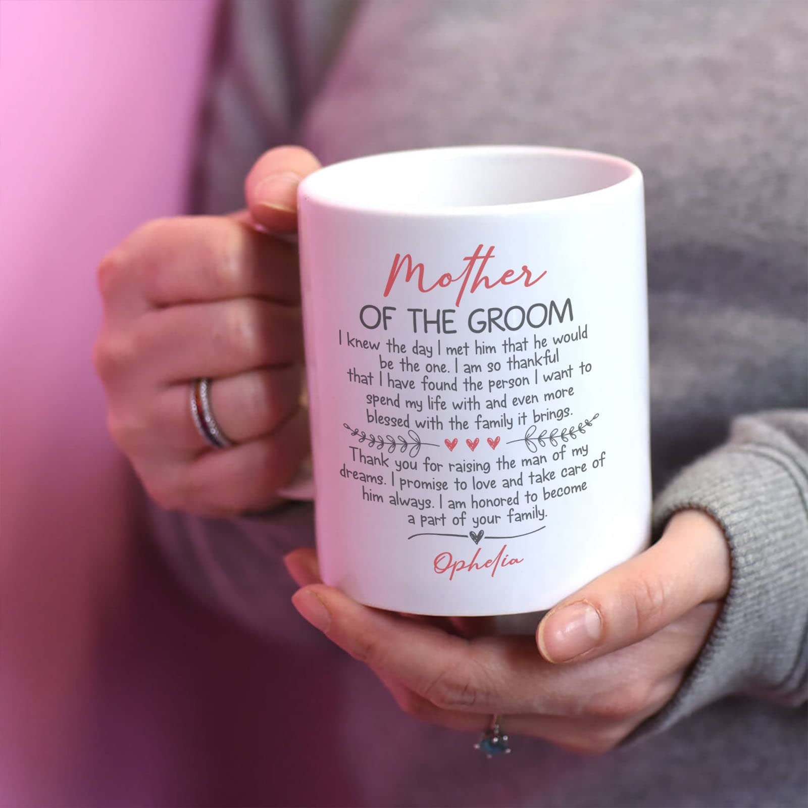 Personalized Mother of the Groom Coffee Mug - Custom 11oz & 15oz Ceramic Cup - Heartwarming Wedding Gift from Bride - Perfect for Tea, Coffee & Special Occasions