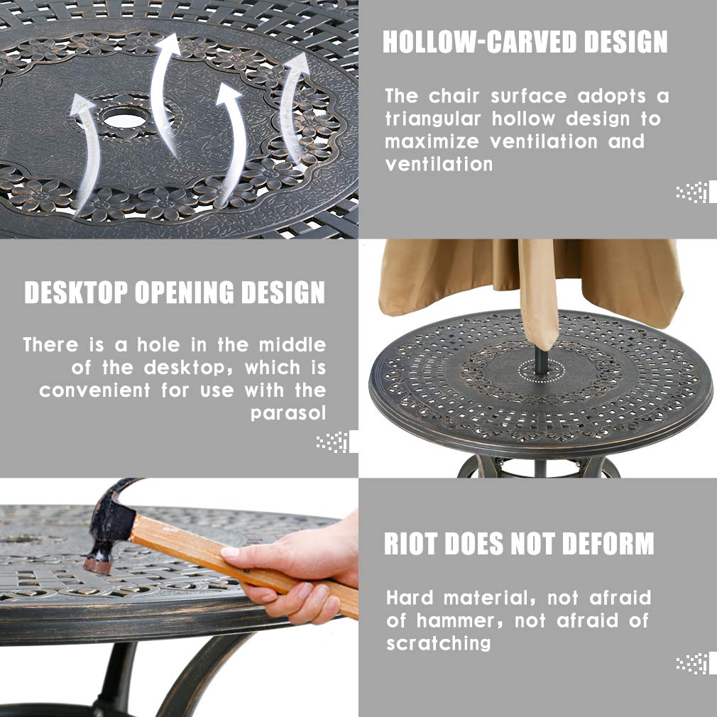 FDW Weather Resistant Round Patio Dining Table - Wrought Iron Outdoor Furniture for Garden, Backyard, and Poolside Dining