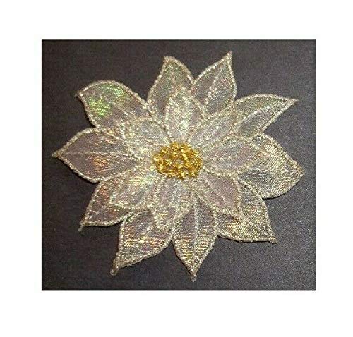 White Poinsettia Christmas Iron-On Applique Patch for DIY Crafts & Holiday Decorations | Perfect for Jackets, Bags & Home Decor