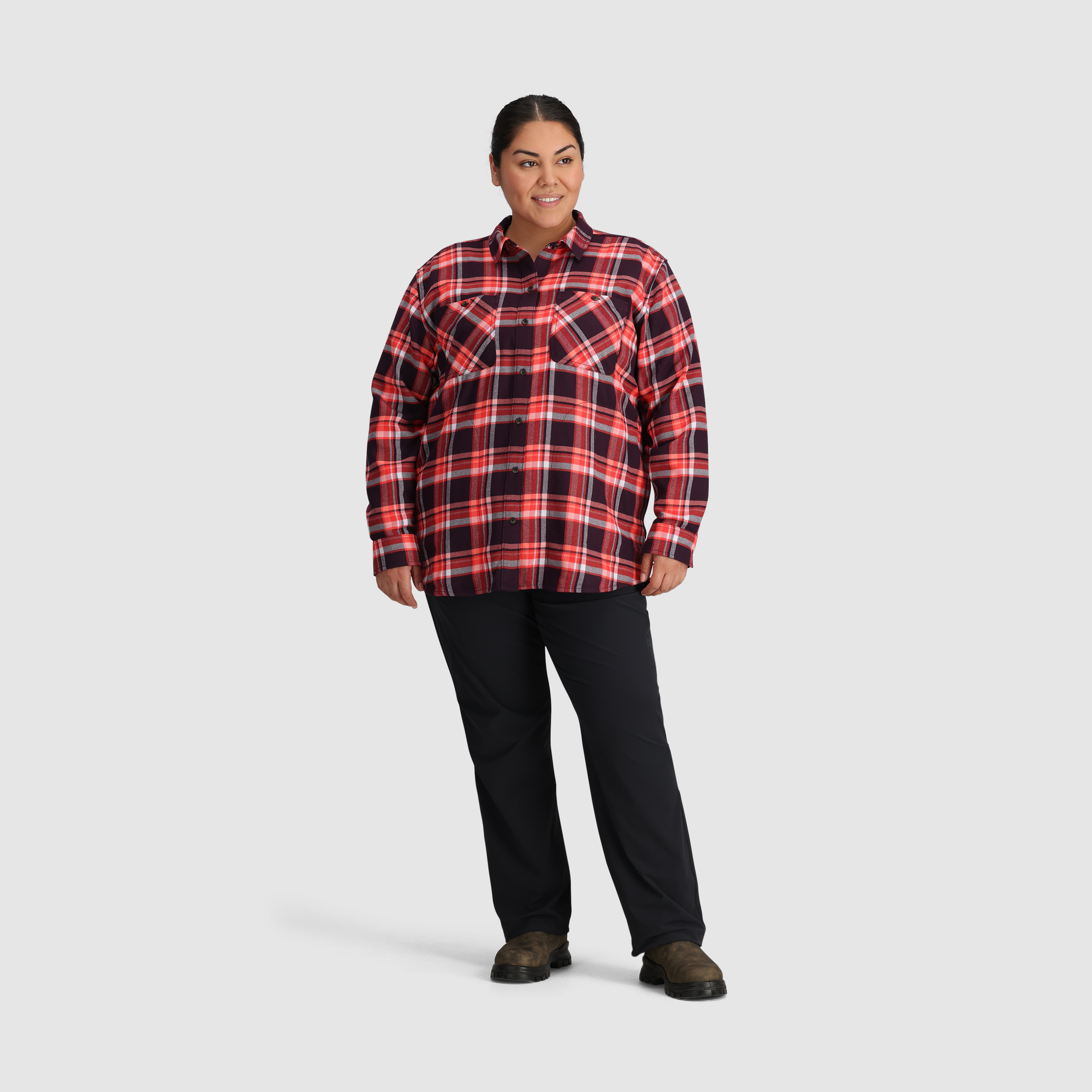 Women's Soft Flannel Twill Shirt - Comfortable Plus Size Button Down Top for Casual Wear & Outdoor Activities