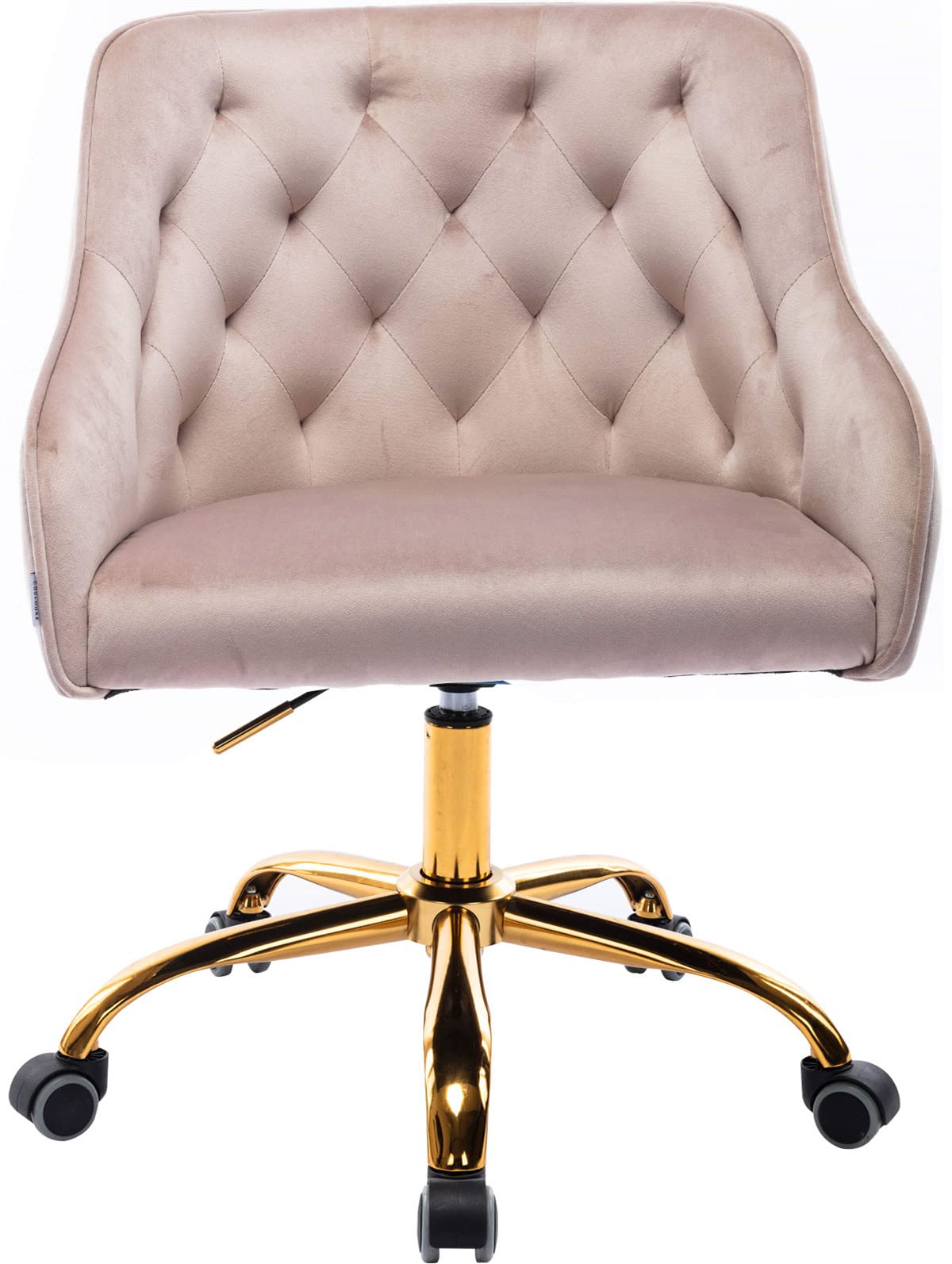 Henf Velvet Office Desk Chair - Swivel Vanity Chair with Golden Legs, Tufted Velvet Fabric Computer Chair with Wheels, Height Adjustable Accent Chair with Arms for Study, Living Room & Bedroom (Grey) - Perfect for Home Office, Gaming Setup and Makeup Vanity