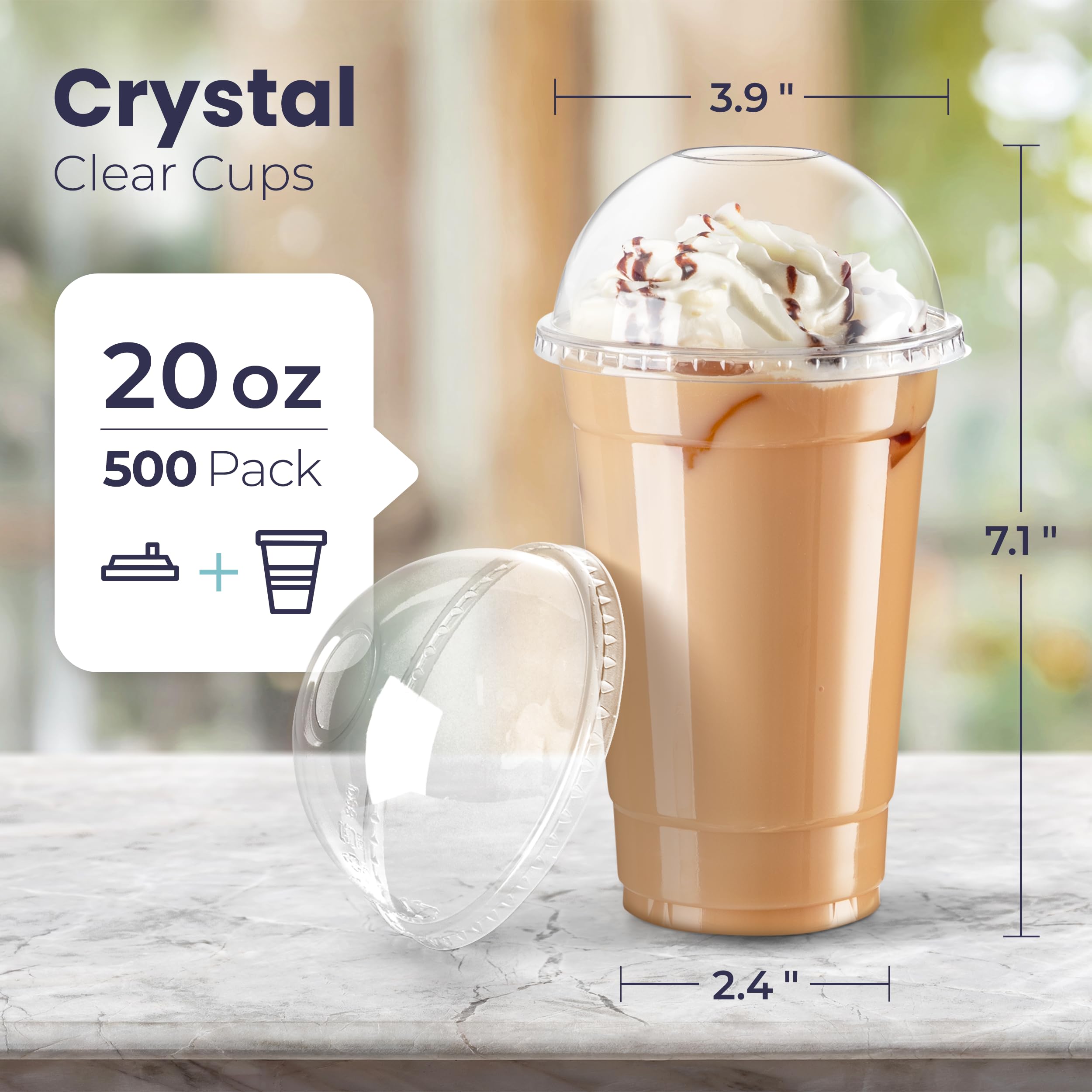 500 Pack 20 oz Clear Plastic Cups with Dome Lids - Disposable Iced Coffee Cups for Tea, Juice, Smoothie, Boba & Milkshake - Crack Resistant & Sturdy Cold Drink Containers - Perfect for Meal Prep, Cafes, Restaurants & Takeout