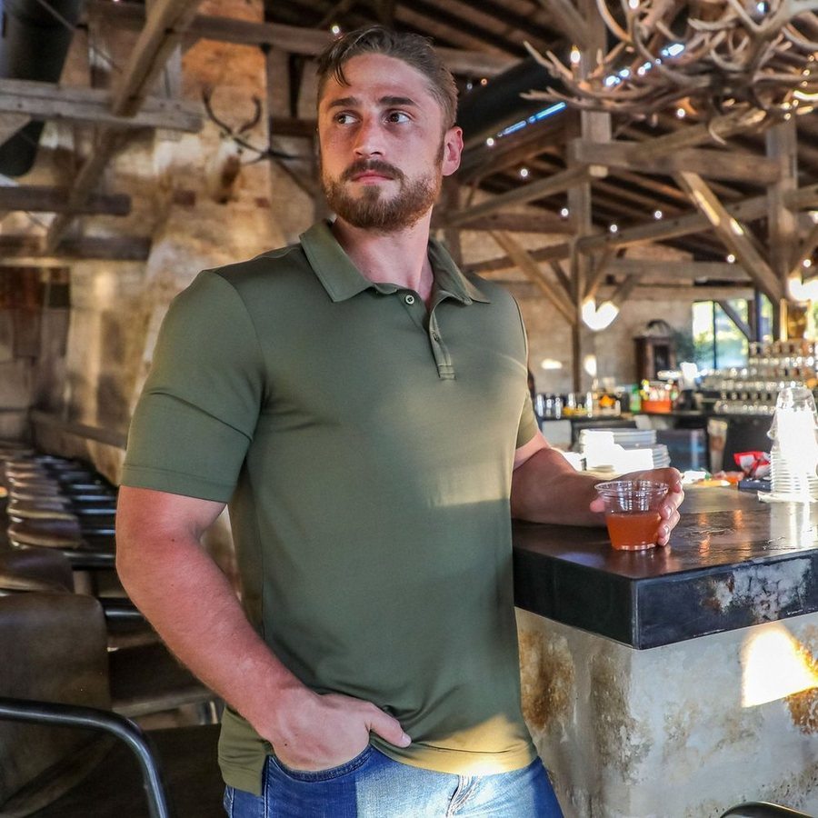 Men's Classic Military Green Polo Shirt - Comfortable & Stylish Casual Wear for Outdoor Activities & Business Casual