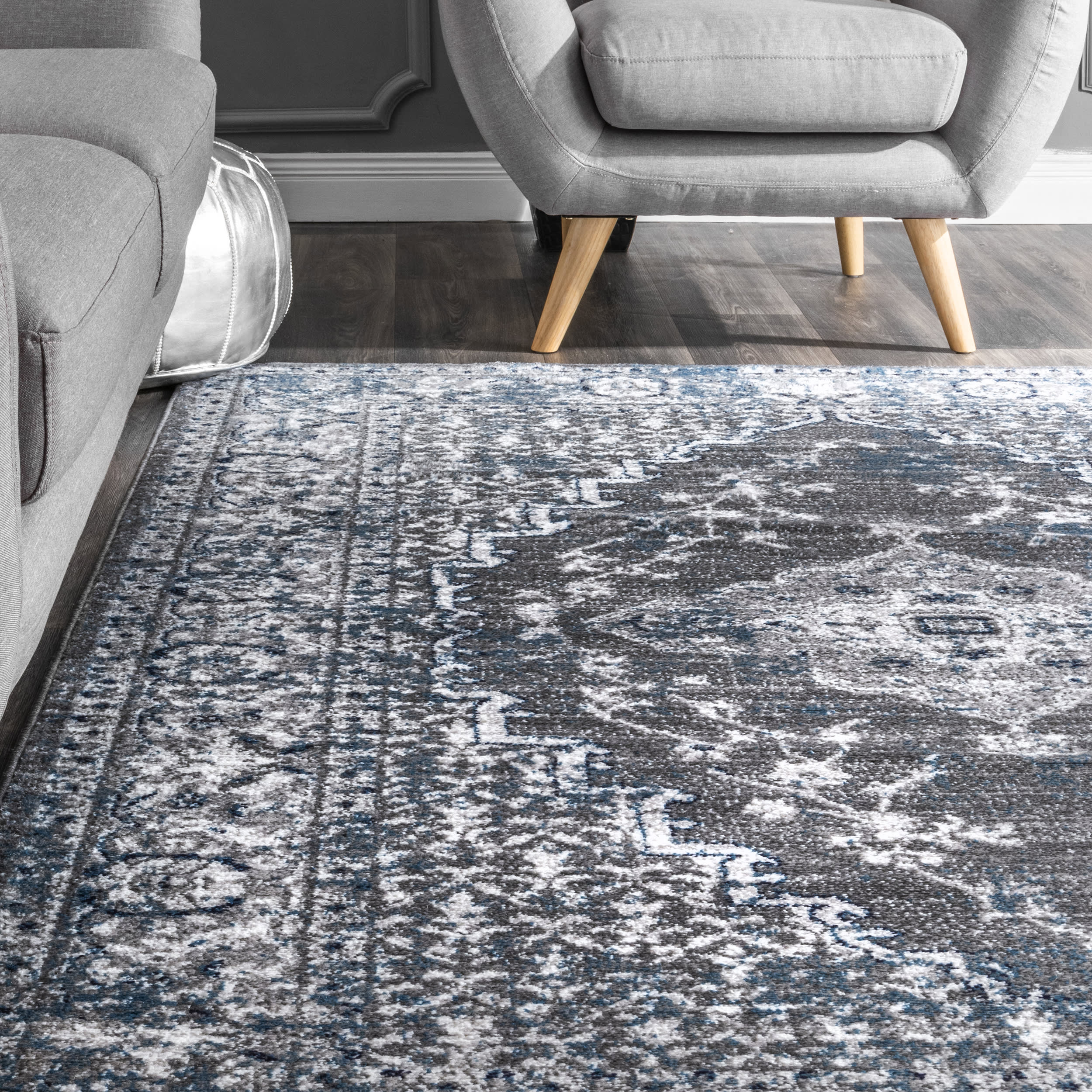 Elegant Grey Medallion Centerpiece Rug - Perfect for Living Room, Bedroom & Dining Area Decor