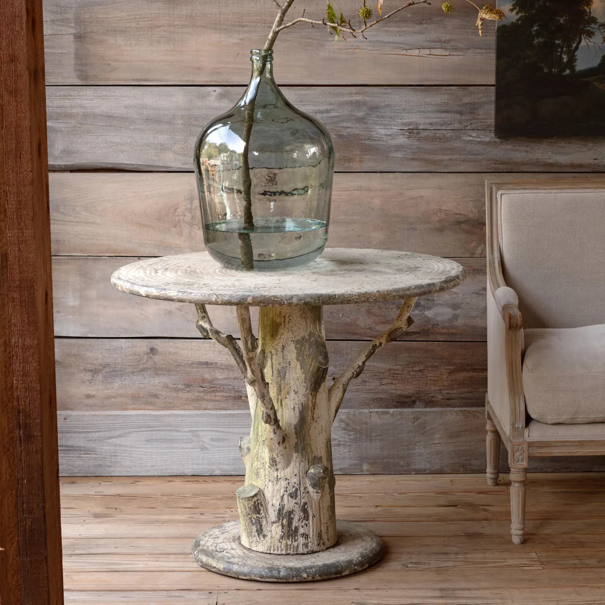 Rustic Faux Bois Tree Trunk Side Table - Handcrafted Wooden Coffee Table for Living Room, Patio & Garden Decor - Unique Nature-Inspired Home Accent Furniture