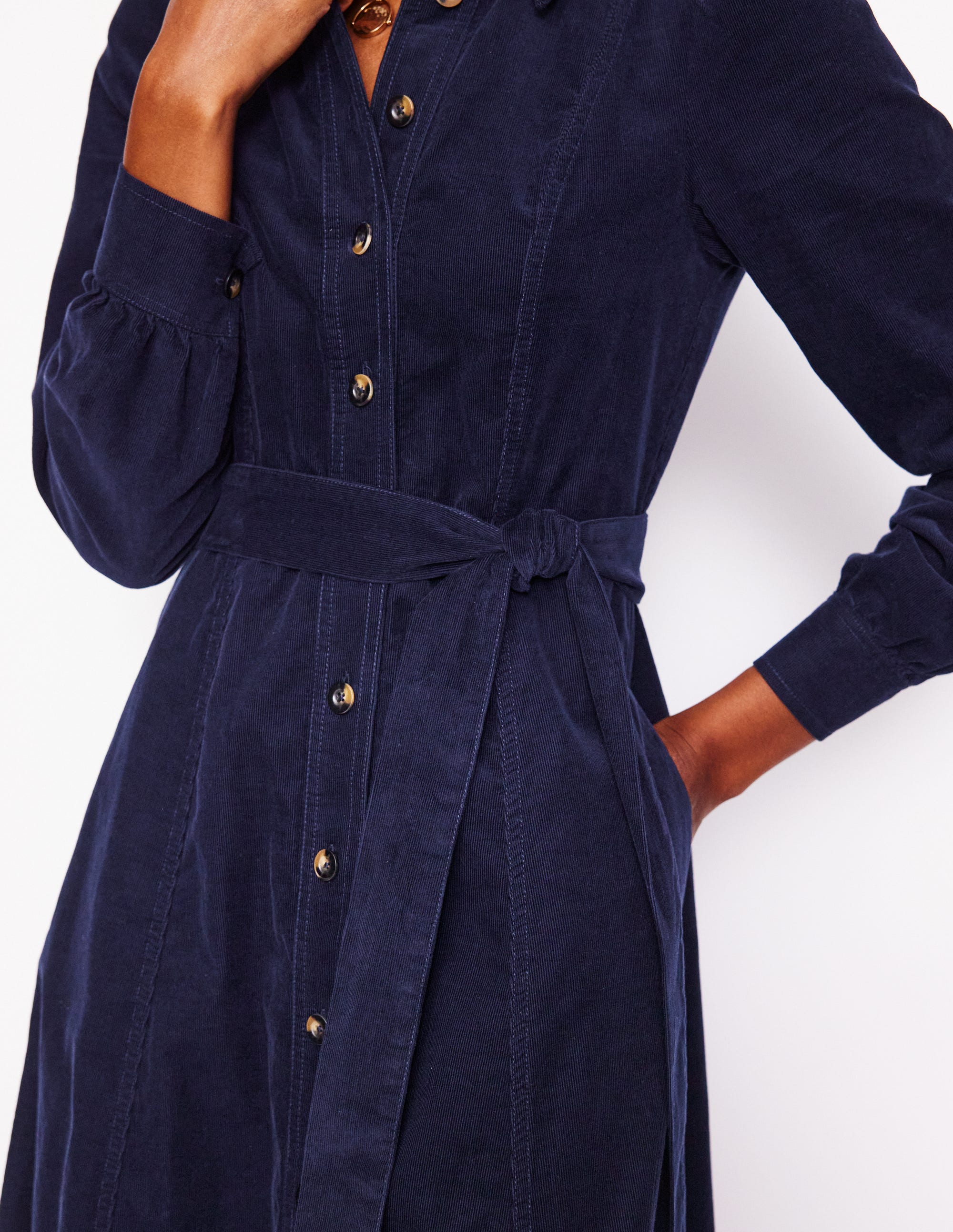 Aubrey Cord Midi Shirt Dress for Women - Navy Blue Casual Button Down Tunic Dress - Perfect for Office, Date Night & Spring Outfits