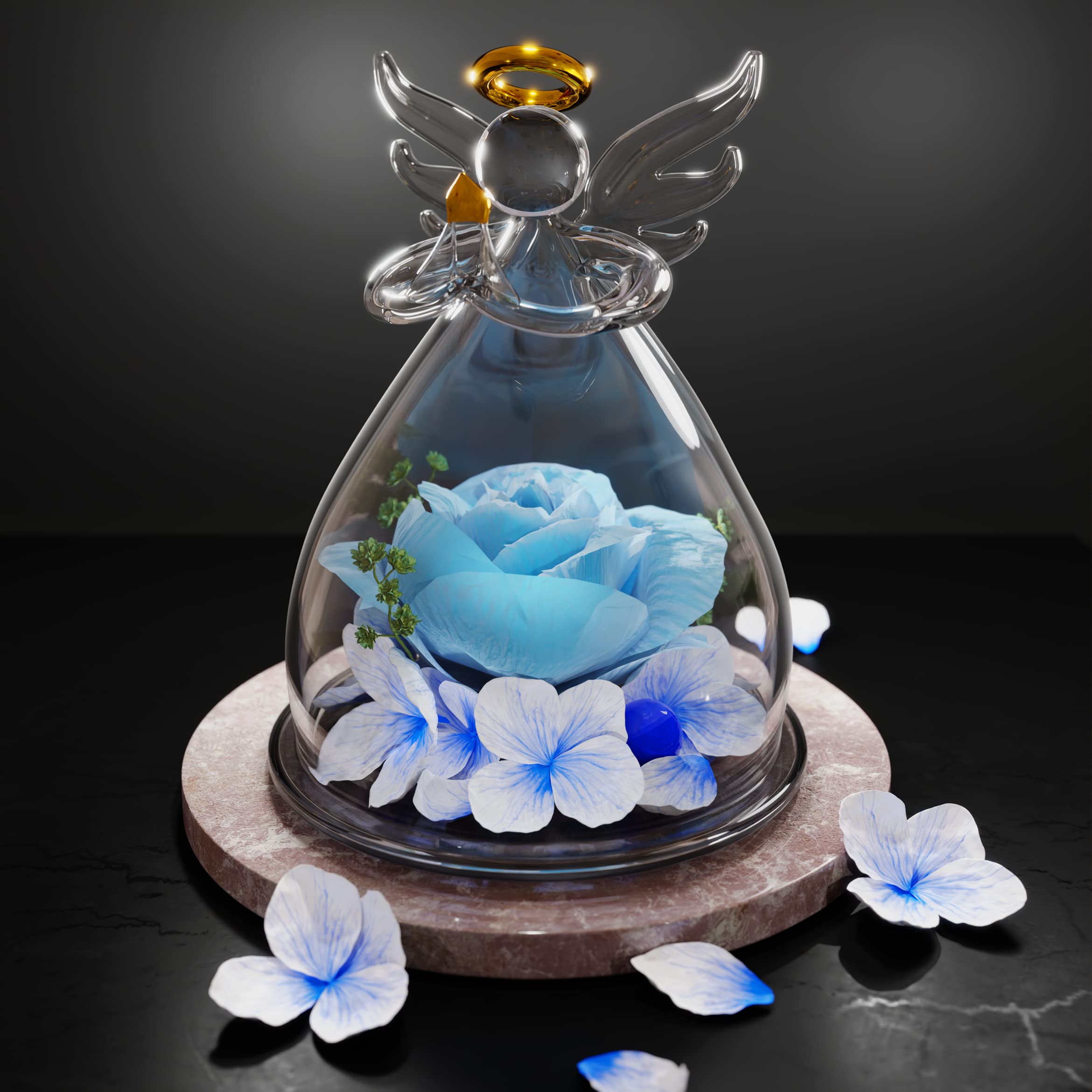 Angel Figurine with Preserved Real Blue Rose - Handmade Birthday Gift for Mom, Women, Grandma - Perfect for Anniversary, Thanksgiving & Special Occasions - Home Decor & Keepsake Present