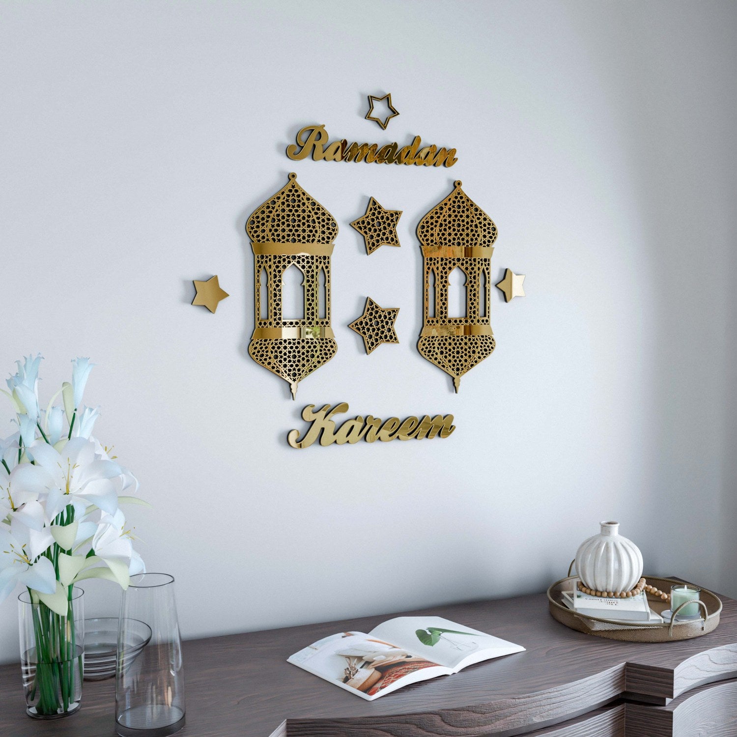 Ramadan Kareem Islamic Gift - Handcrafted Wooden Wall Art Decor for Muslim Home, Mosque & Office - Perfect for Eid Celebration & Islamic Home Decoration