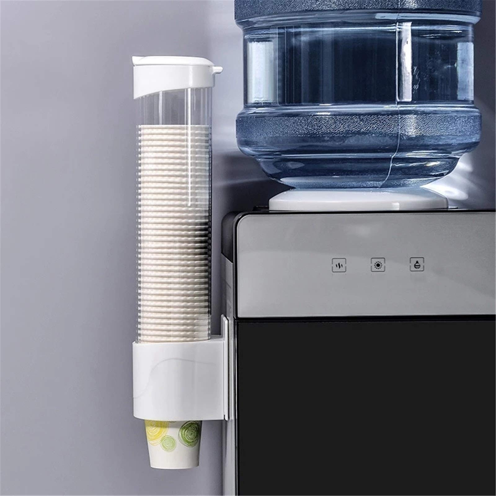 Wall Mount Automatic Paper Cup Dispenser with Straw Holder - White One Size - Easy to Use for Coffee, Tea, and Beverages at Home, Office, or Cafe