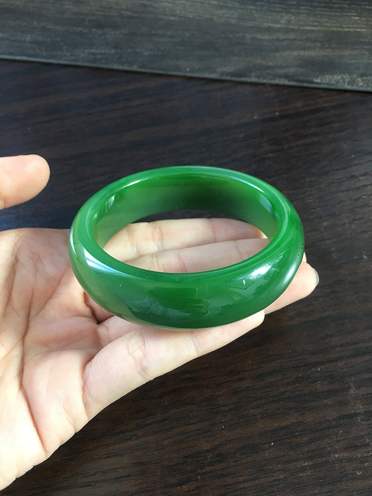 Natural Jade Bangle - Genuine Nephrite Jade Bracelet, 55.3mm Inner Diameter, Handcrafted Jewelry for Women | Perfect Gift for Birthday, Anniversary & Spiritual Healing