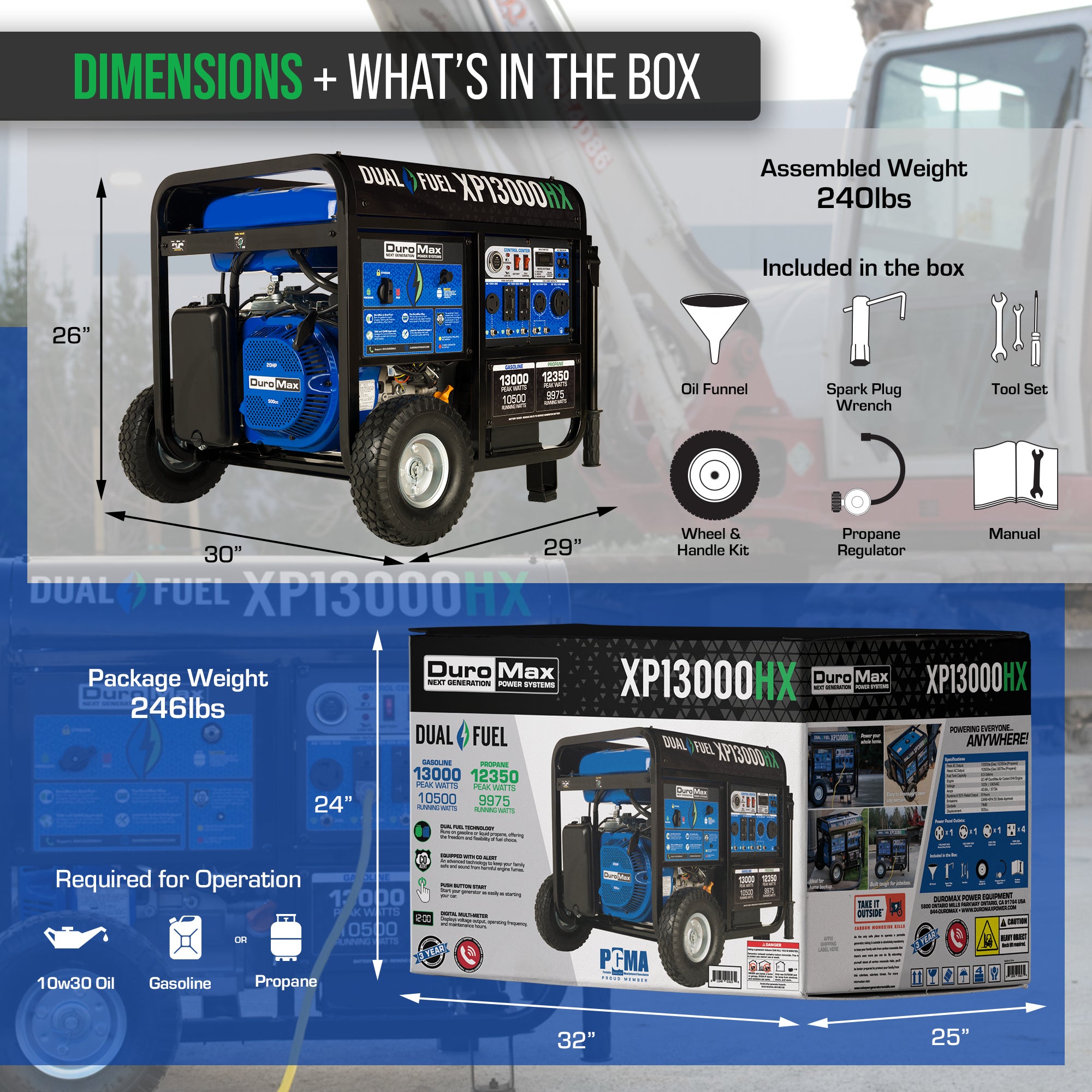 DuroMax XP13000HX 10500W/13000W Dual Fuel Portable Generator with CO Alert & Electric Start - Perfect for Home Backup Power, Camping & Emergency Use
