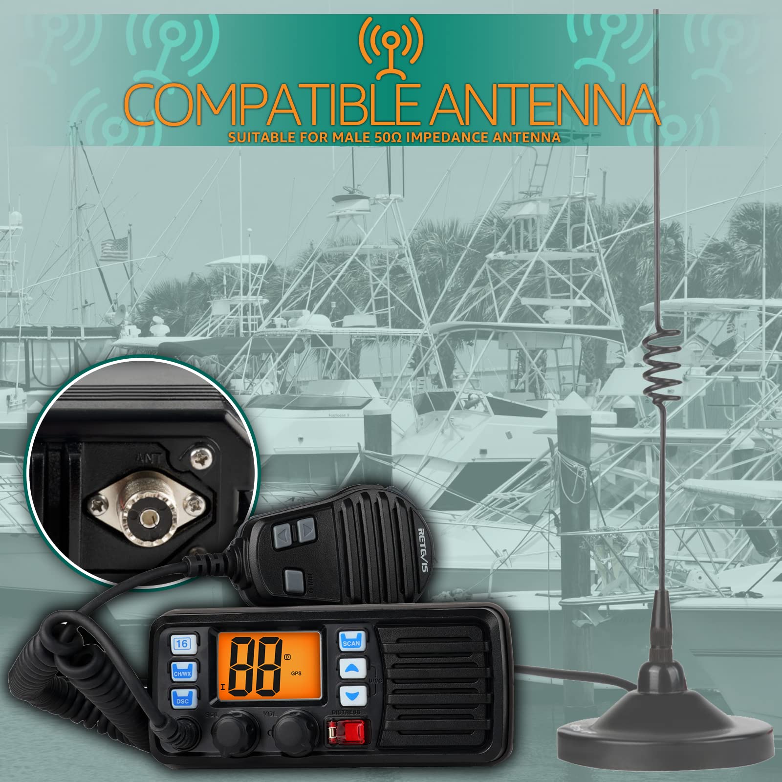Retevis RM20 25W VHF Marine Radio Transceiver with GPS, IP67 Waterproof, Triple Watch & Loudspeaker - Fixed Marine Communication for Boats, Ships, and Watercraft (1 Pack) - Perfect for Offshore Navigation, Emergency Situations, and Marine Adventures